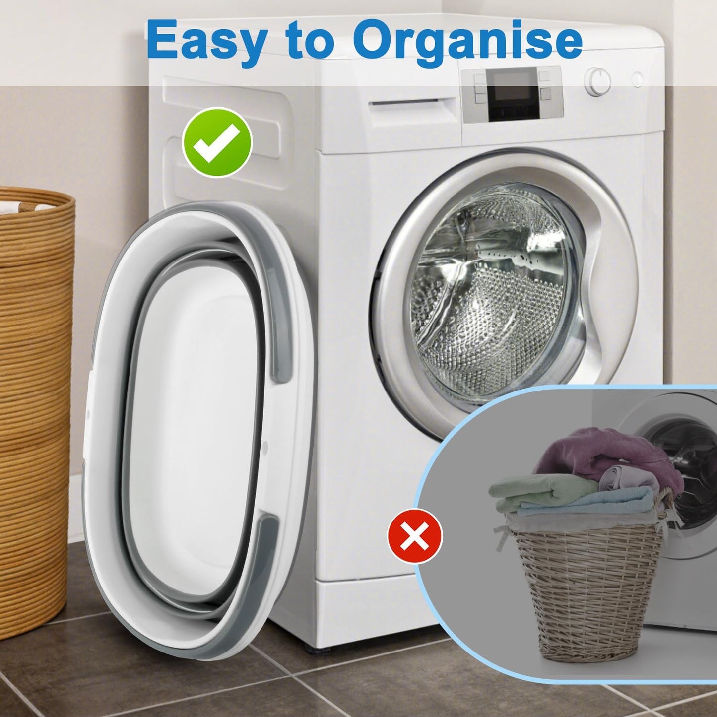 28L Large Collapsible Mop Bucket with Handle for Cleaning, Silicone Portable Pet Bathtub for Puppy Small Dogs Cats, Foldable Laundry Basket Hamper Clothes Storage Bin Space Saving Design for RV Home