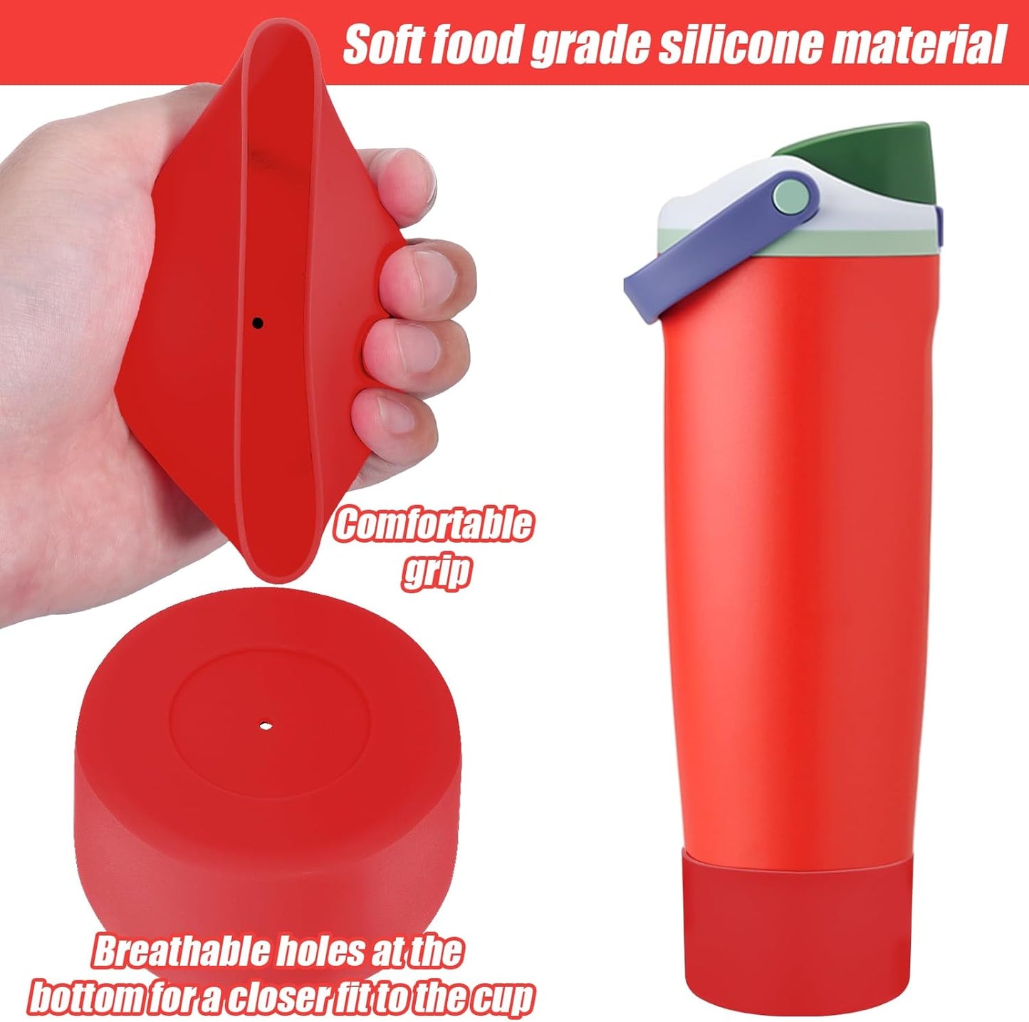 Mity rain 2PCS Protective Silicone Boots for Owala 30oz & 40oz FreeSip Sway Bottles & Tumblers - Accessories for owala, Enhances Stability & Prevents Scratches (Red)