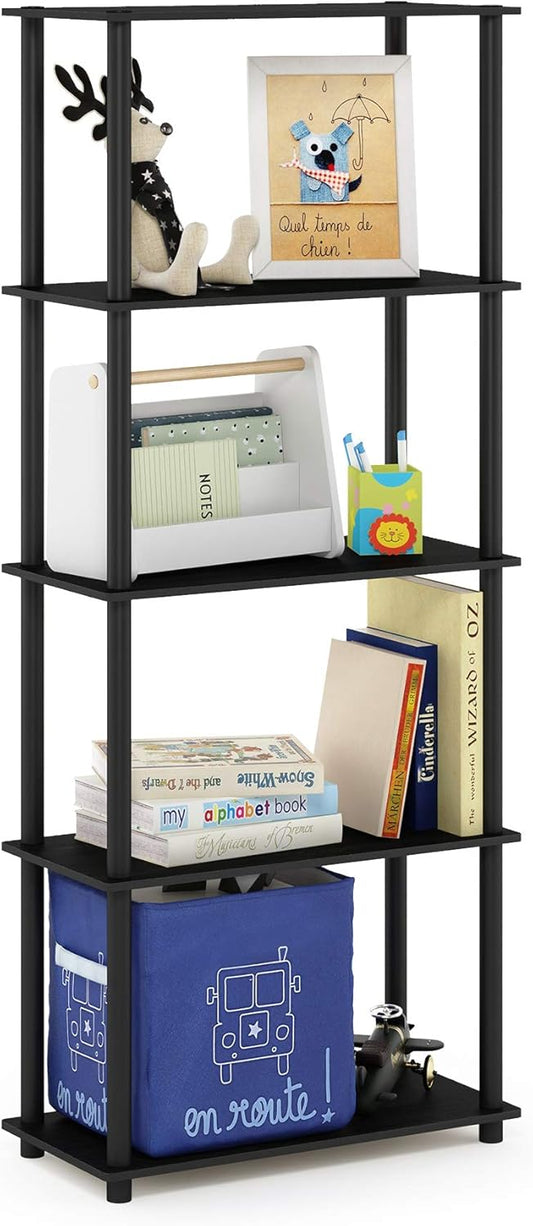 Furinno TURN-N-TUBE Storage Shelves, 5-Tier Book Shelf, Corner Shelf, Toolless Open Shelves, for Organization and Storage, Living Room, Garage, Home Office, Americano