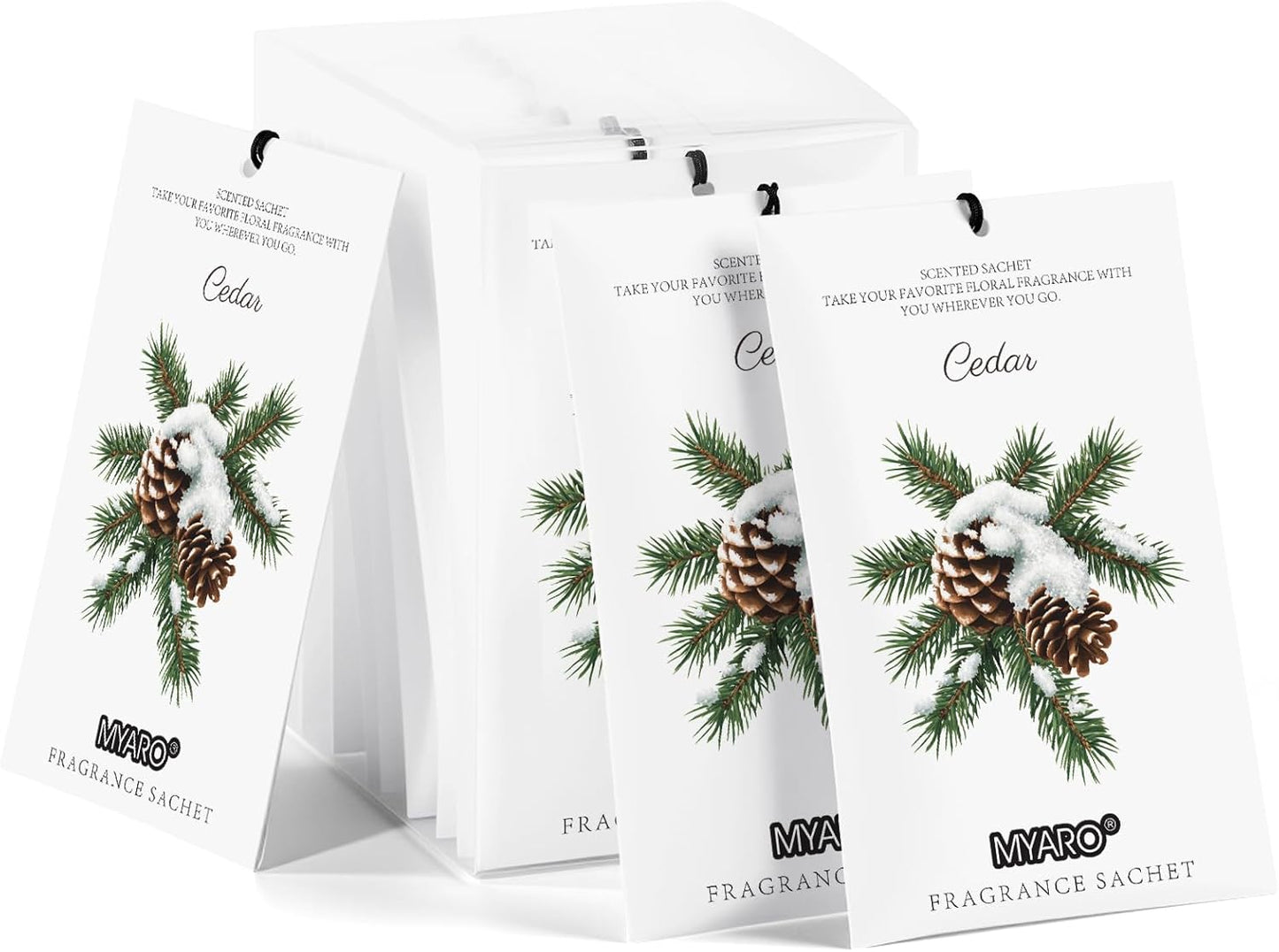 MYARO 12 Packs Cedar Scented Sachets for Drawer and Closet, Fresh Scents Drawer Deodorizers Long Lasting Air Freshener for Home Car House Fragrance