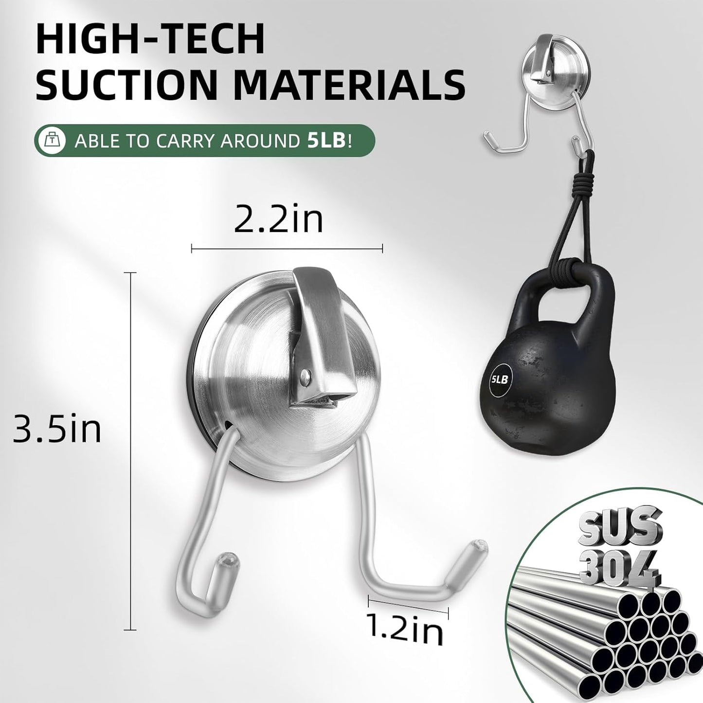 Stainless Steel Suction Cup Hooks for Shower, Bathroom, Kitchen, Glass Door, Mirror, Tile – Loofah, Towel, Coat, Bath Robe Hook Holder,(2-PCS),Brushed Silver