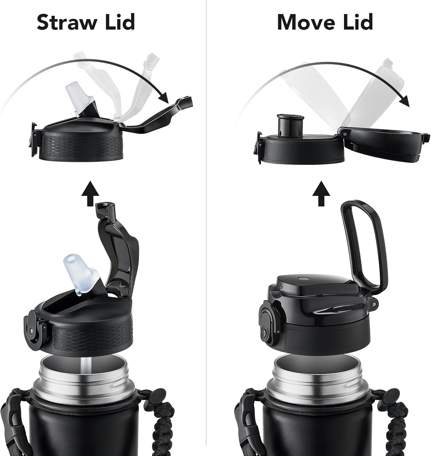 GOSWAG Insulated Sports Water Bottle, 24oz 2 Lids(with Straw/No Straw), Stainless Steel Water Bottles with Paracord Handle, Insulated Bottle with Double-Wall Vacuum Insulation