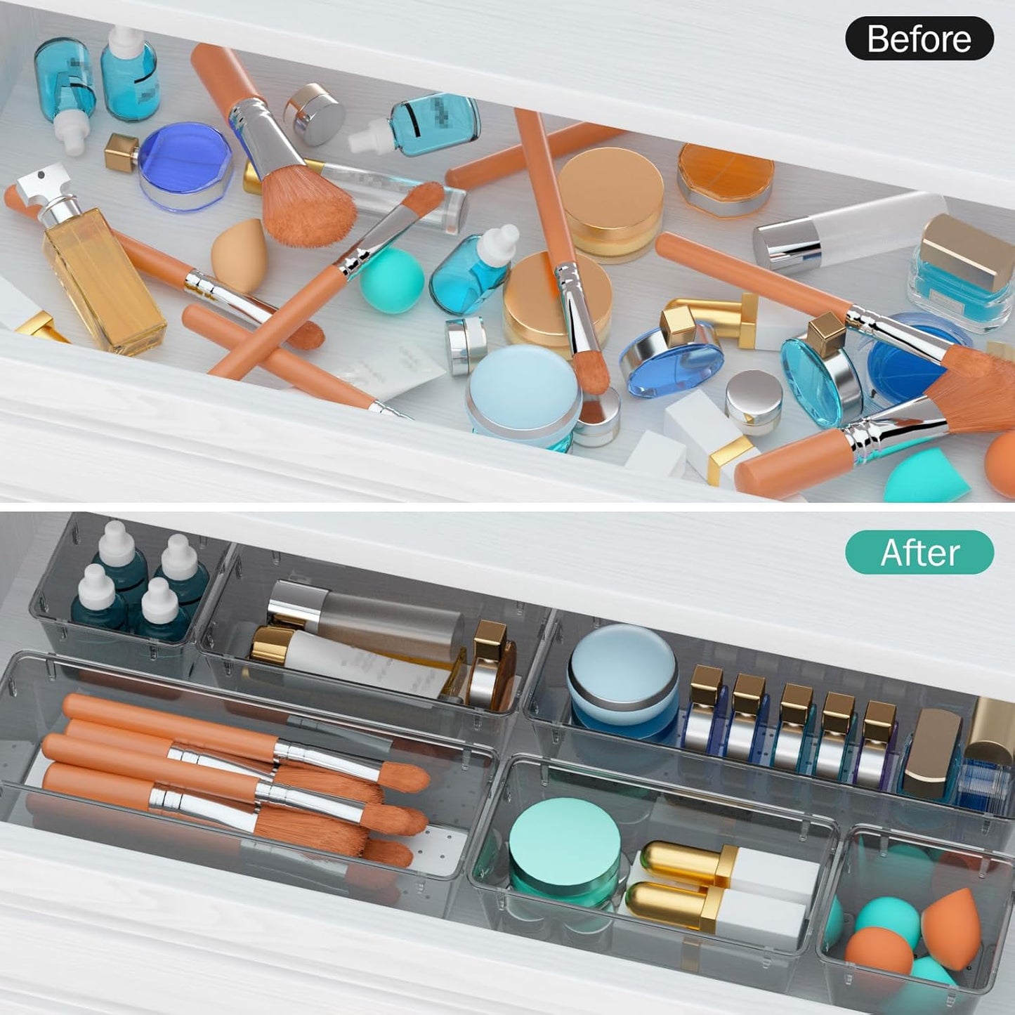 WOWBOX 9 Pack Clear Drawer Organizer Set, Acrylic Drawer Storage Trays, Storage Bins for Makeup, Cosmetics, Jewelries, Utensils, Gadgets, Office, Black