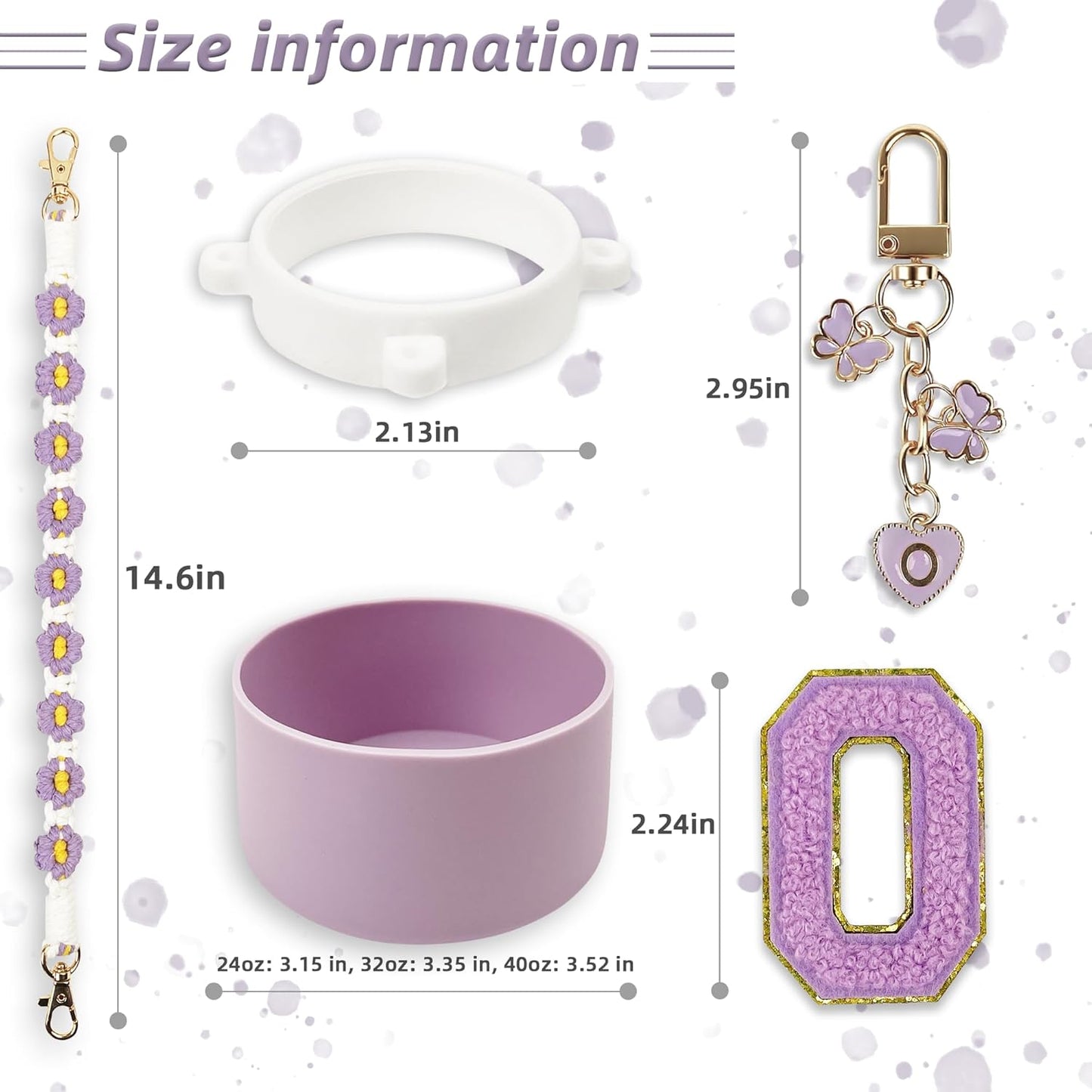 SITKOL Silicone Boot Cute Monogram Set Compatible with Owala Water Bottle 24 oz, 32 oz, 40 oz - Perfect Letter Owala Accessories for Owala Tumbler, Owala Free Sip, Pink Owala, Black Owala