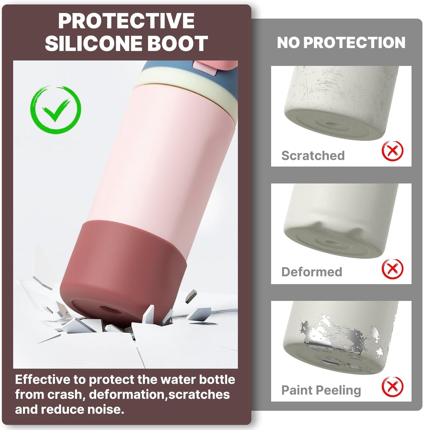 Silicone Water Bottle Boot for Owala 14/16oz, Anti-Slip Protective Sleeve Bottom Bumper Protector for Owala Kids 12 oz Tumbler, Flip 14 oz and FreeSip 16 oz Water Bottle (Reddish Brown)