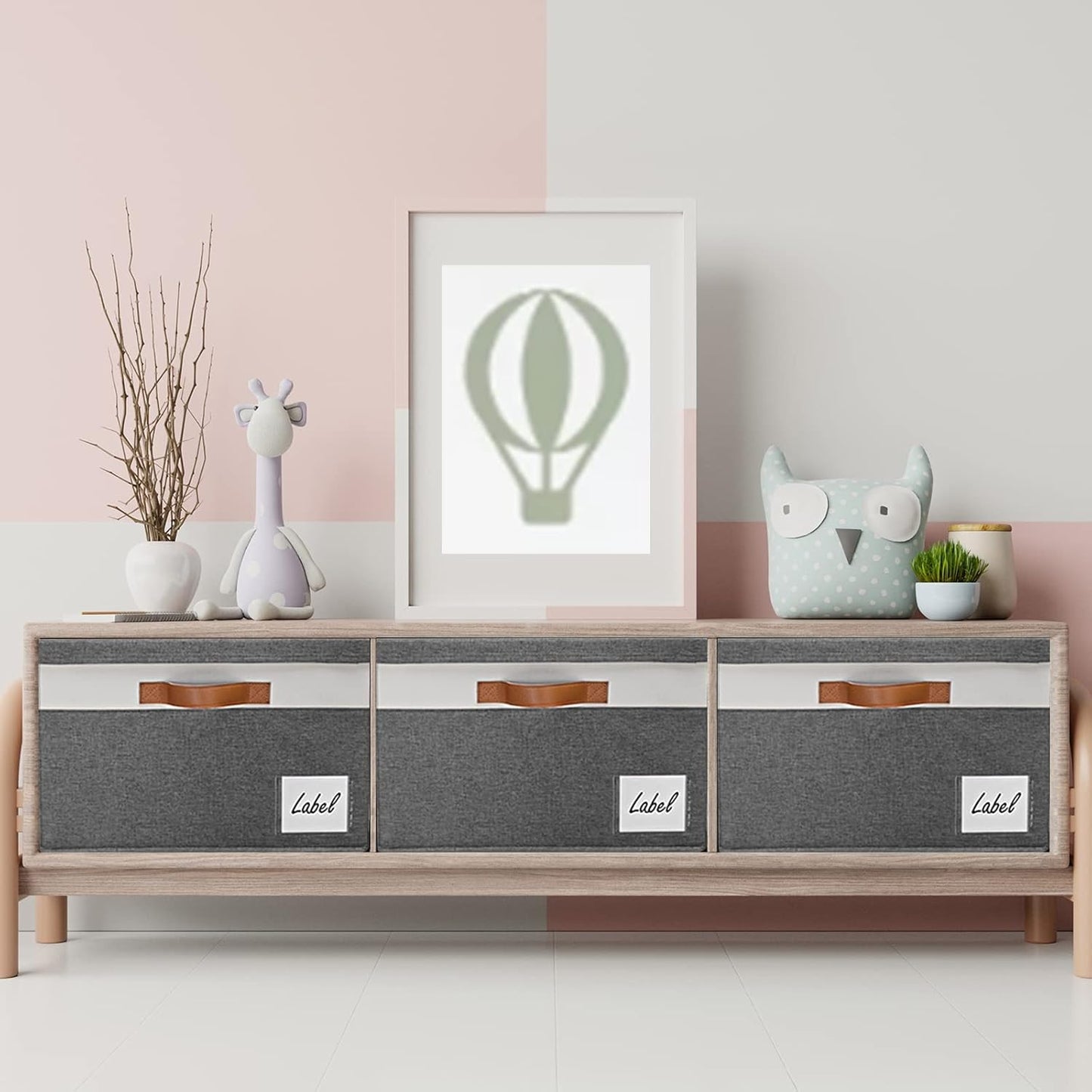 GhvyenntteS 6 Pack Fabric Storage Bins with Lid, Large Closet Storage Bins with Lid and 3 PU Handles, Foldable Fabric Storage Boxes with Label Window for Home Bedroom Office (Grey, Large)