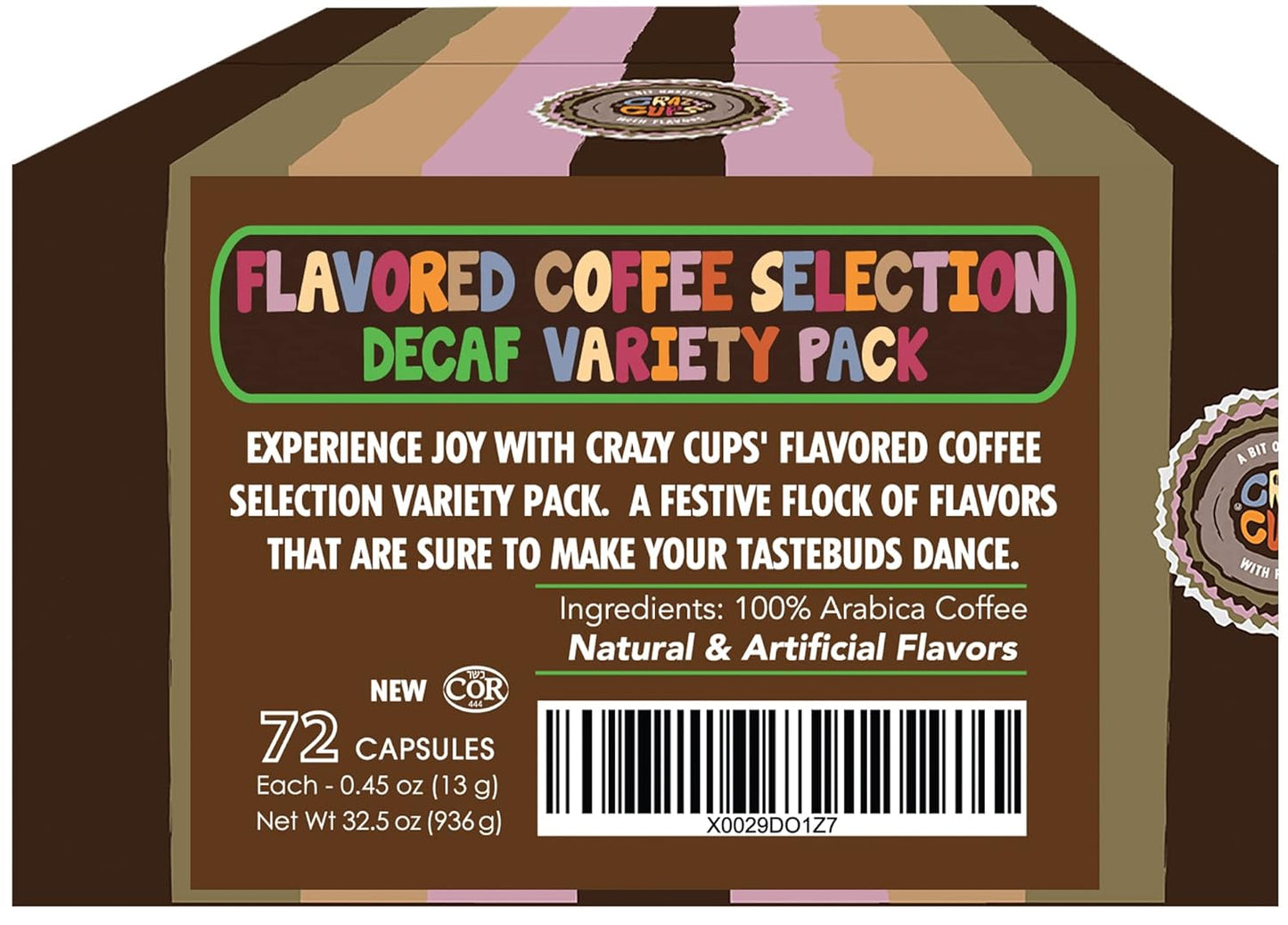 Crazy Cups Decaf Variety Pack, Hot Or Iced Coffee Pods Variety With Decaf Flavored Coffee Pods For Keurig K Cups Machines, 72 Count