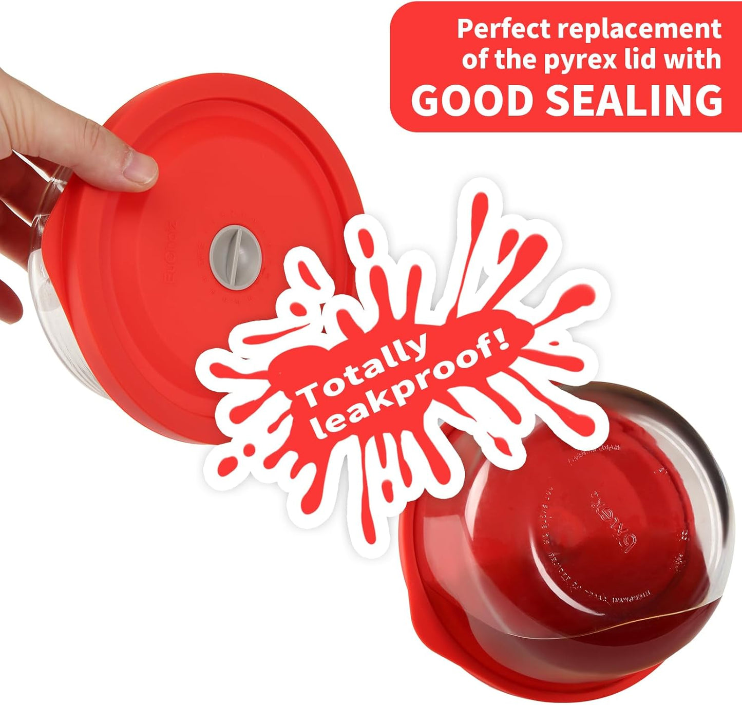 Replacement Lids for Pyrex 7200-PC 2 Cup, Silicone Round Storage Cover Lid for Anchor Hocking Glass Bowl 2 Pack with Date Mark Red