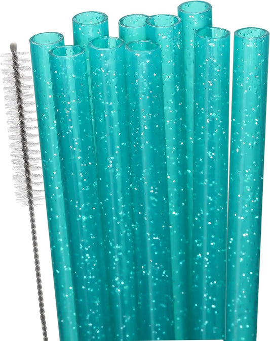 Dakoufish Replacement Glitter Straws for Stanley|Owala|Simple Modern 40oz 30oz Tumbler,10 Pack 12 Inch Reusable Teal Straws With Cleaning Brush For Stanley Hydro Jug Cup,Dishwasher Safe
