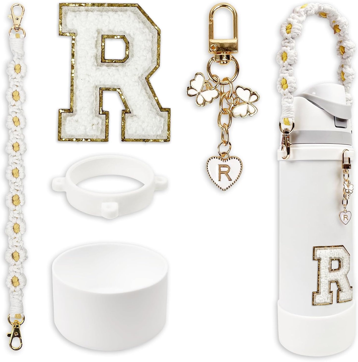 SITKOL Silicone Boot Cute Monogram Set Compatible with Owala Water Bottle 24 oz, 32 oz, 40 oz - Perfect Letter Owala Accessories for Owala Tumbler, Owala Free Sip, Pink Owala, Black Owala