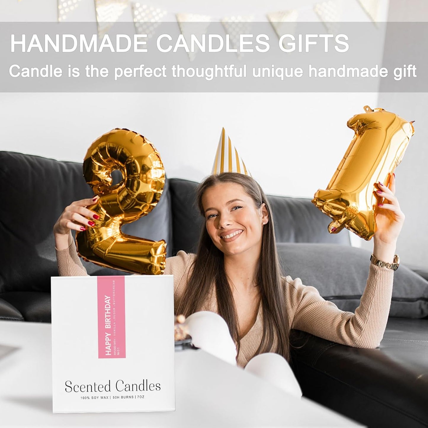 21th Birthday Gifts for Women, Perfect Birthday Present, Funny Presents for Mom, Friends, Wife, Sister, 7oz Vanilla Cream-Scented Candle