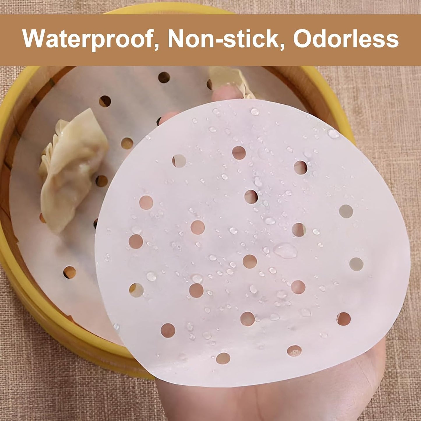 400pcs Air Fryer Liners, 4 inches Bamboo Steamer Liners, Premium Perforated Parchment Steaming Papers, Non-stick Steamer Mat Liner for Air Fryers Baking Cooking Oven