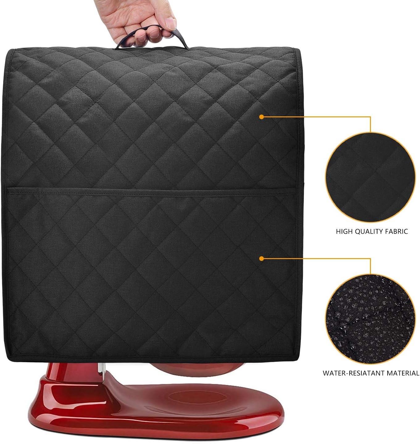 Stand Mixer Dust Cover with 3 Pockets Compatible with KitchenAid Tilt Head, Easy Cleaning，Can Ironable (Black, Fits for 4.5-Quart and All 5-Quart)
