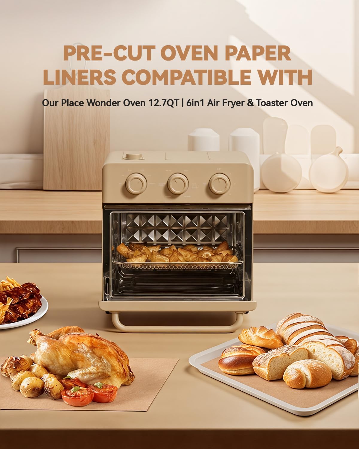 135PCs Air Fryer Parchment Paper Liners Compatible with Our Place Wonder Oven 12.7QT 6-in-1 Air Fryer Toaster Oven, Pre-Cut Non Stick Disposable Baking Sheets for Easy Cleanup Oven Safe Up to 450°F