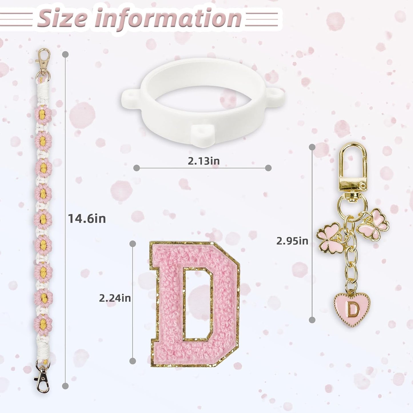 Cute Letter Charm Set Compatible with Owala Water Bottle 24 oz, 32 oz, 40 oz, Owala Kids, Owala Coffee Tumbler, Owala FreeSip – Includes Handle Strap, for Owala Accessories & Stanley Cup Accessories