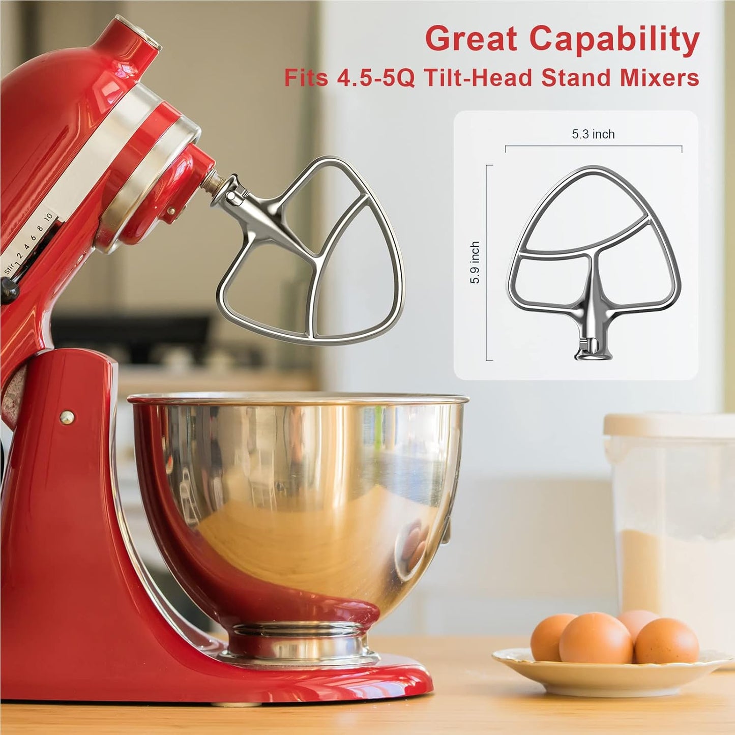 Stainless Steel Beaters for KitchenAid Stand Mixer, 4.5-5Qt Tilt-Head Paddle Attachment for Kitchenaid Mixer, Polished Flat Beater for KitchenAid-Dishwasher Safe by HOZODO