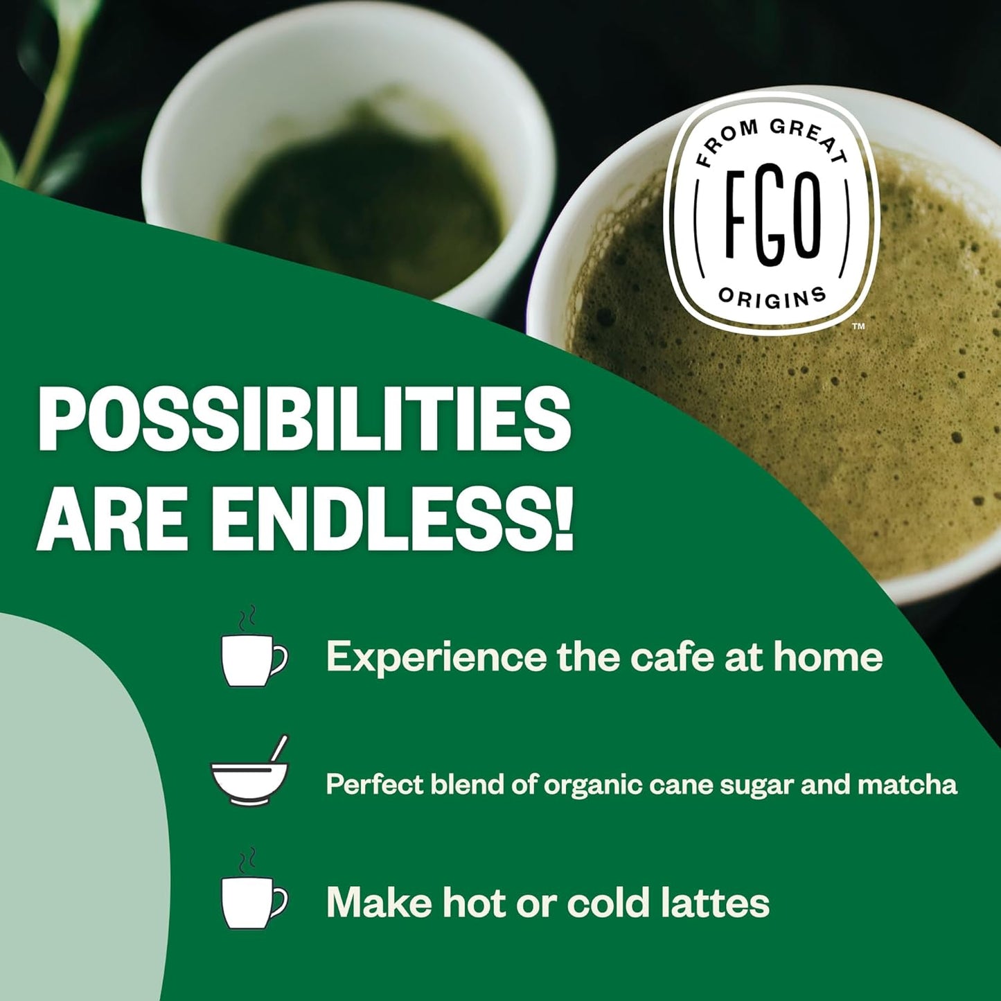 FGO Organic Matcha Latte Powder, 4 Ounce Resealable Bag, Japanese Matcha with Organic Cane Sugar, Lightly Sweetened, Packaging May Vary (Pack of 1)