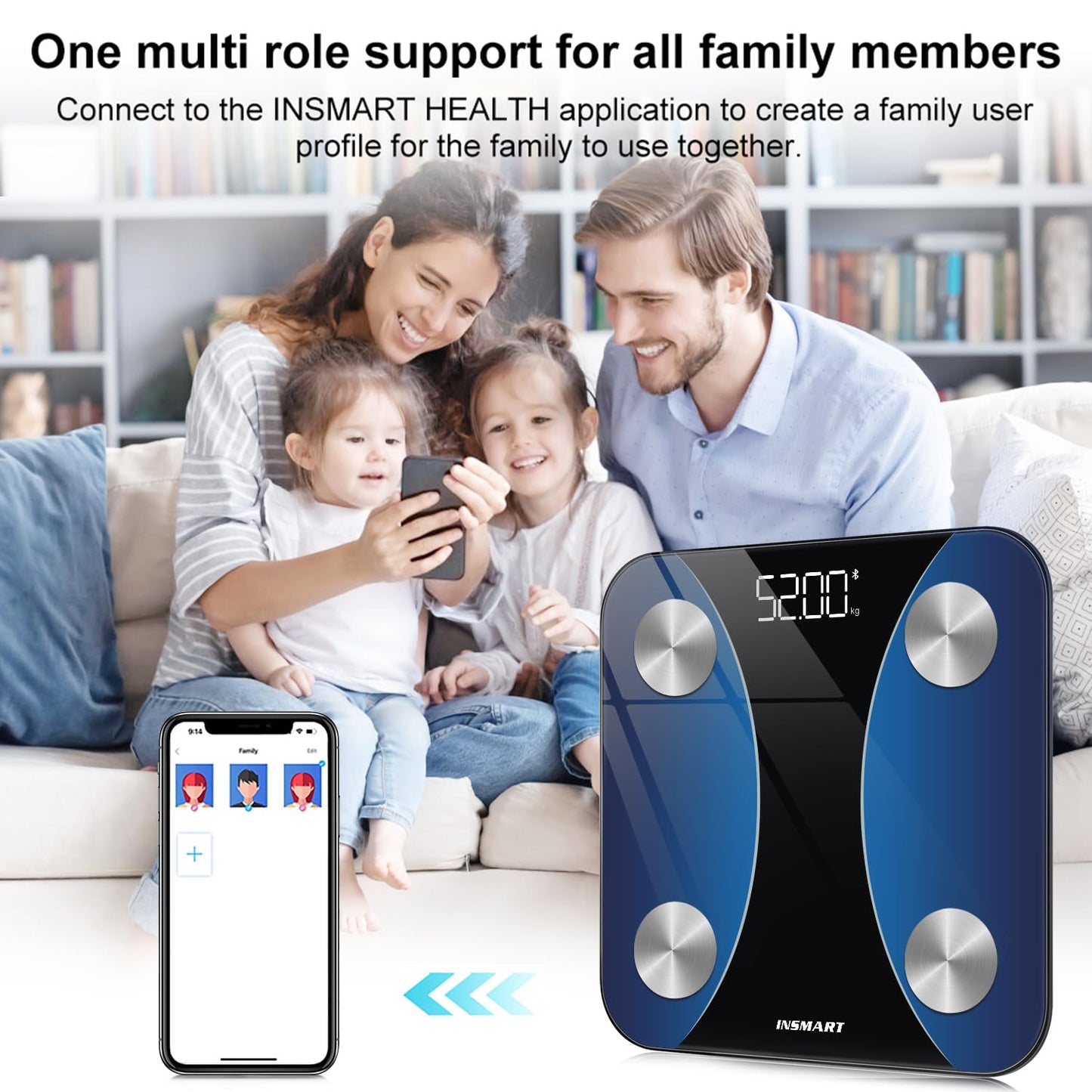 INSMART Smart Scale for Body Weight, Digital Bathroom Scale with BMI, Muscle Mass, Bluetooth Body Fat Scale,17 Body Composition Analyzer with Smart APP Sync Weight Scale, 400 lbs- Blue