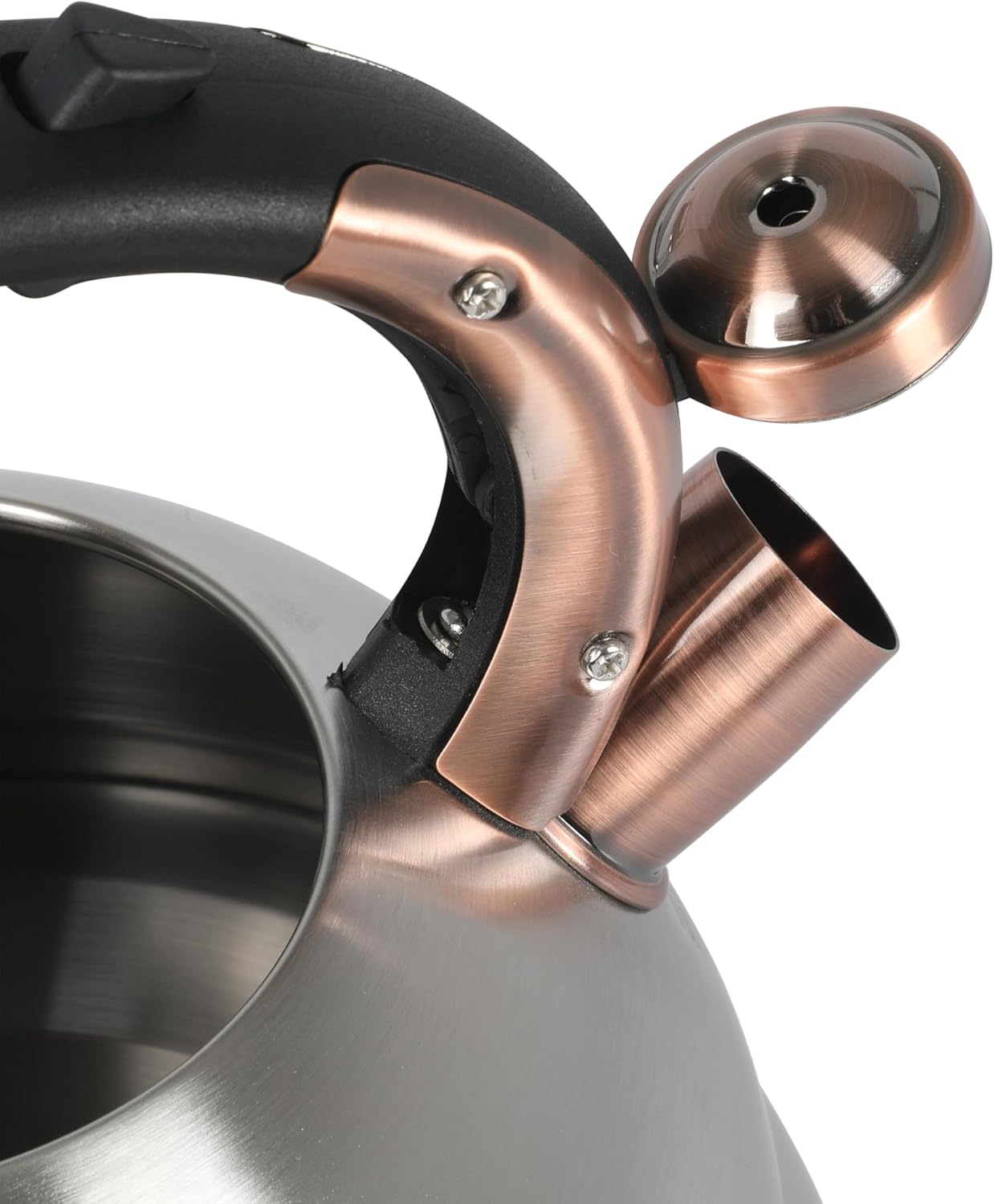 Mr. Coffee Flintshire 2.2 Quart Large Whistling Stainless Steel Tea Kettle - Brush Stainless Steel W/Copper