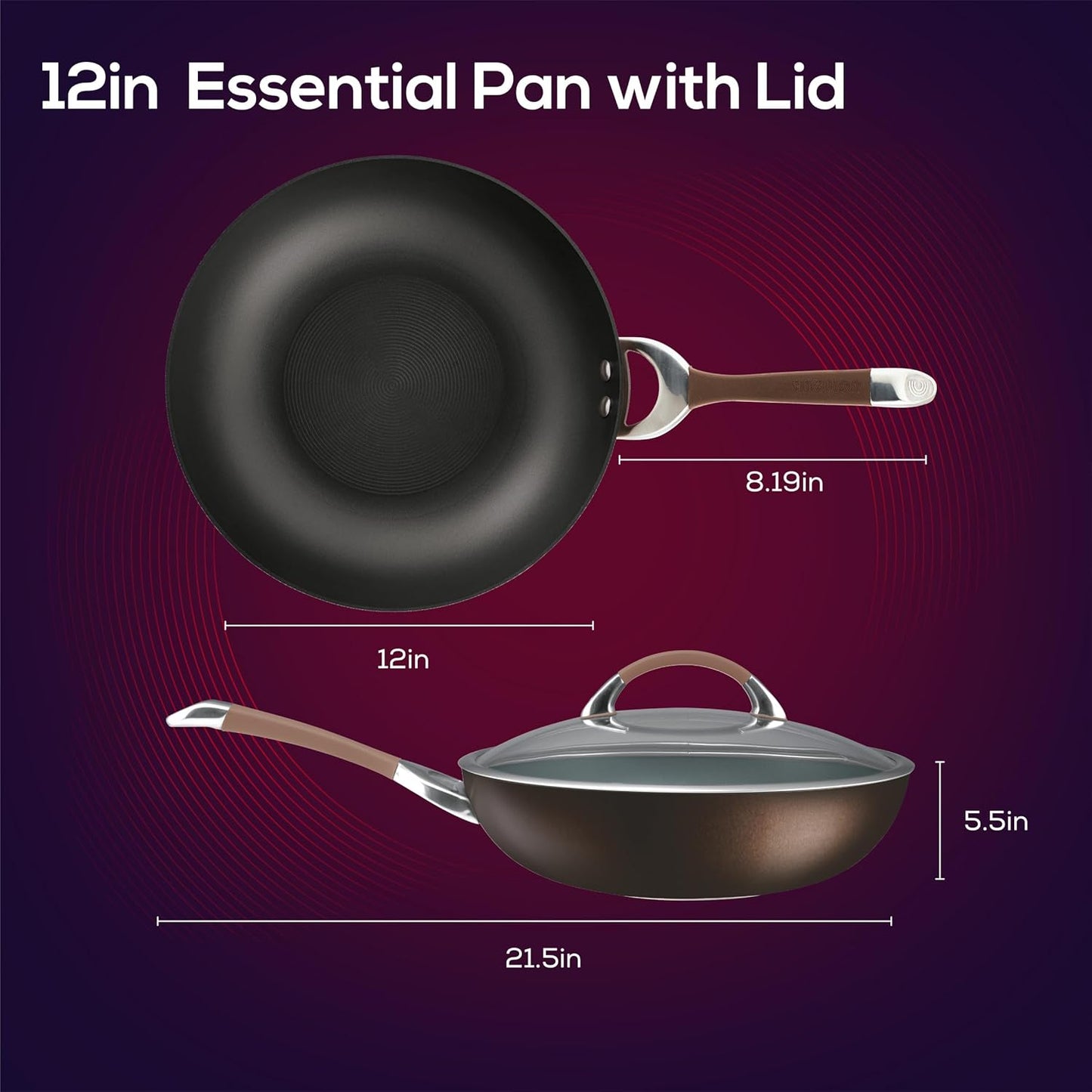 Circulon Symmetry Hard Anodized Nonstick Wok/Stir Fry Pan with Lid, 12", Chocolate