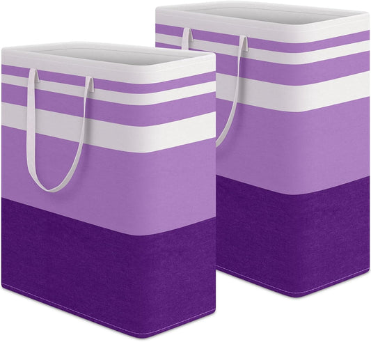 HomeHacks 2 Pack Large Laundry Baskets, Waterproof, Freestanding Laundry Hampers, Collapsible Clothes Hamper with Reinforced Handles in Laundry, College Dorm, Bathroom, Bedroom (Purple, 125Lx2)