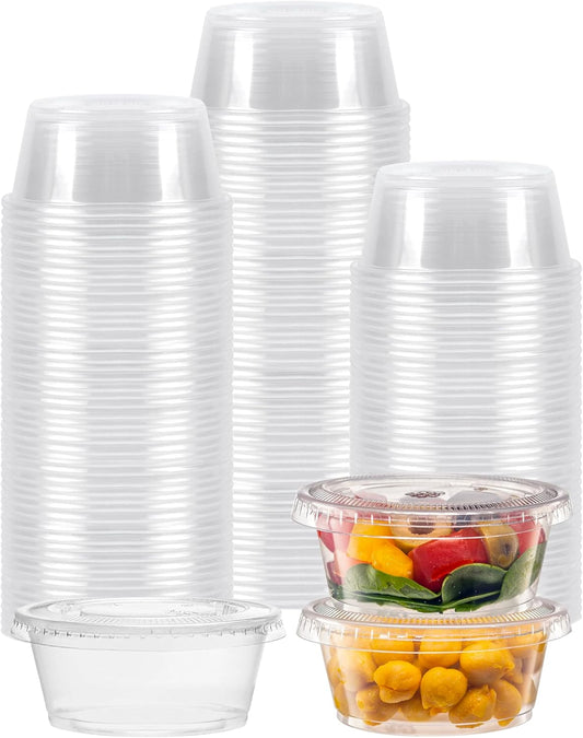 TashiBox [3.25 oz. - 200 Sets Portion Cups with Lids - Souffle & Jello Shot Cups, Clear Plastic Containers, Meal Prep, Salad Dressing & Medicine