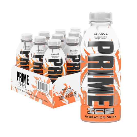PRIME Hydration ICE ORANGE, Sports Drinks, Electrolyte Enhanced for Ultimate Hydration, 250mg BCAAs, B Vitamins, Antioxidants, Low Sugar, 16.9 Fl Oz, 12 Pack