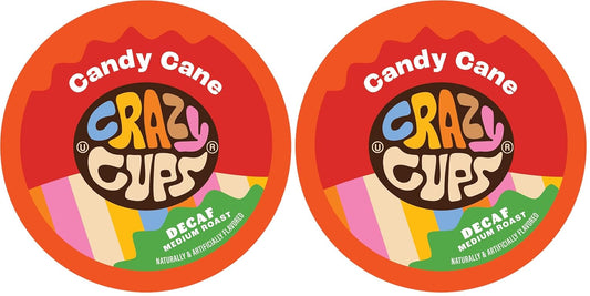 Crazy Cups Candy Cane Coffee Flavored Coffee Pods, Medium Roast Holiday Flavored Decaf Coffee, Festive Candy Cane Decaf Holiday Coffee for Keurig K Cup Brewers, 22 Count (Pack of 2)