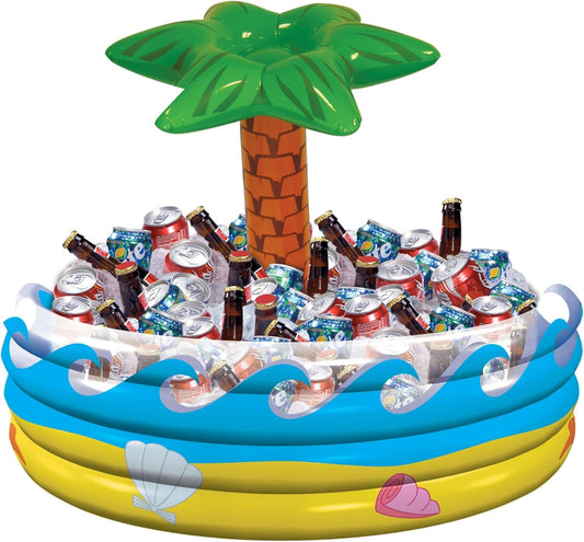Tropical Palm Tree Inflatable Cooler - 14" x 29.5" (Pack Of 1) - Multicolor Plastic Beverage Holder For Parties & Events