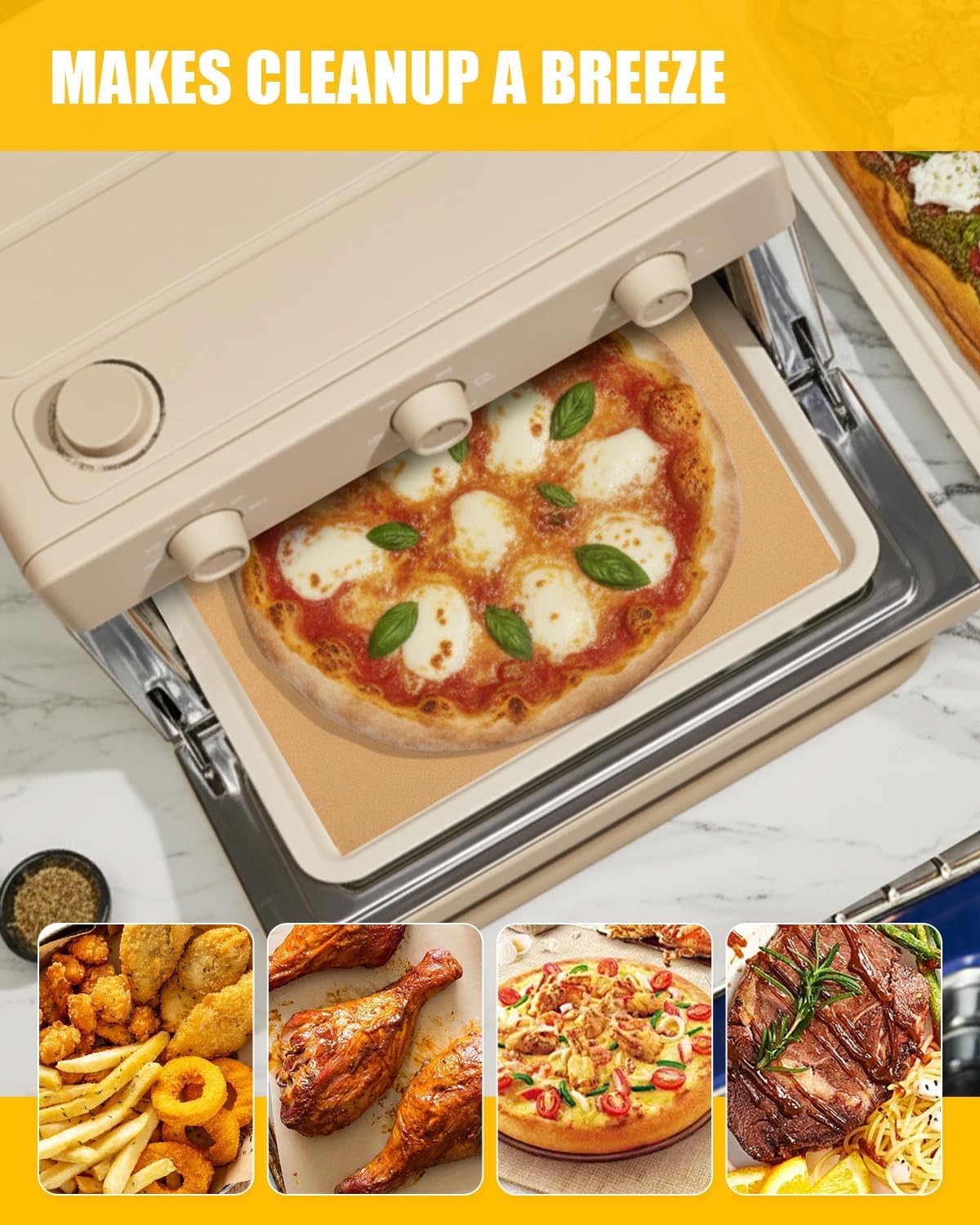 130PCs Paper Liners and 4PCs Reusable Teflon Baking Mats Compatible with Our Place Wonder Oven 12.7 Quarts Air Fryer Toaster Oven Accessories, Food Grade Parchment Paper Sheets Non-stick Mat PFOA Free