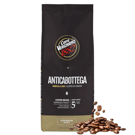 Caffe Vergnano 1882 Antica Bottega Whole Bean Arabica Medium Roast Espresso, 2.2 lbs Bag - Italian Coffee Beans with notes of Chocolate, Nuts & Caramel, Intensity 5/10-1000g Bag (2 Pack)