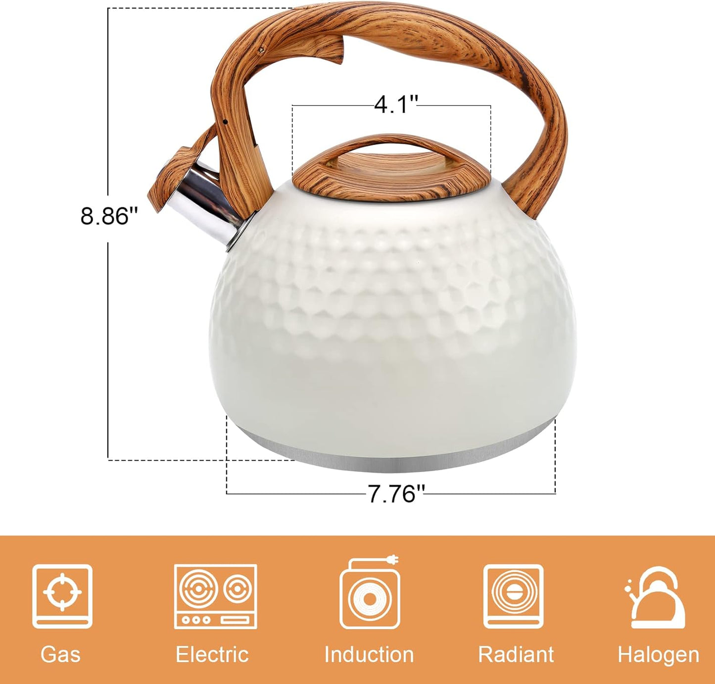 Tea pot, 3.2Qt Whistling Tea Kettle Stovetop, Convenient switch/heat-resistant handle, coffee, tea, milk teapots, Gas Electric Applicable (cream)