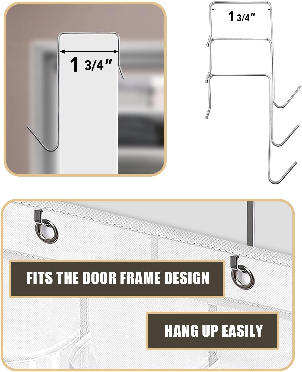 Over The Door Shoe Organizer with 24 Clear Pockets and Metal Hooks – Heavy Duty Hanging Shoe Storage Rack for Closet, Bathroom, Dorm – Space Saving Organizer for Shoes, Accessories, Toys (White)