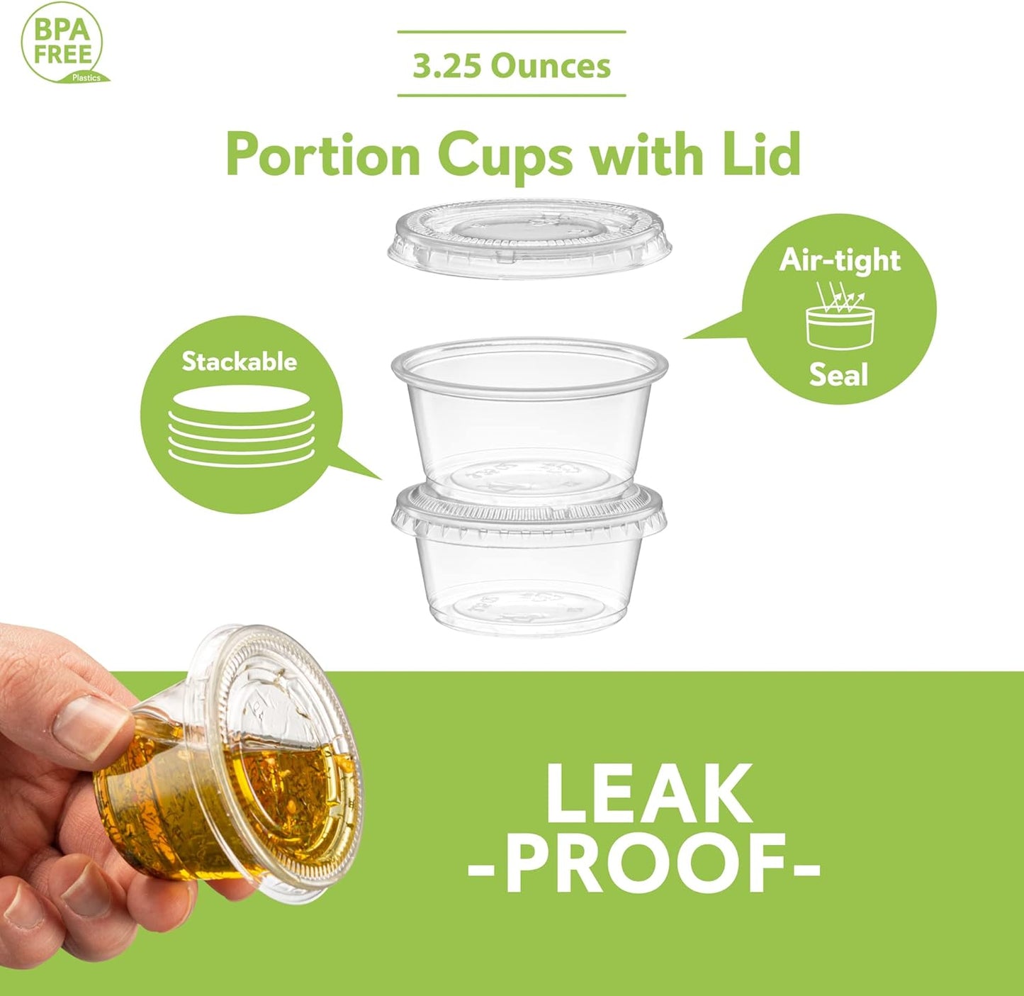 (3.25 oz - 100 Sets) Clear Diposable Plastic Portion Cups With Lids, Small Mini Containers For Portion Controll, Jello Shots, Meal Prep, Sauce Cups, Slime, Condiments, Medicine, Dressings,