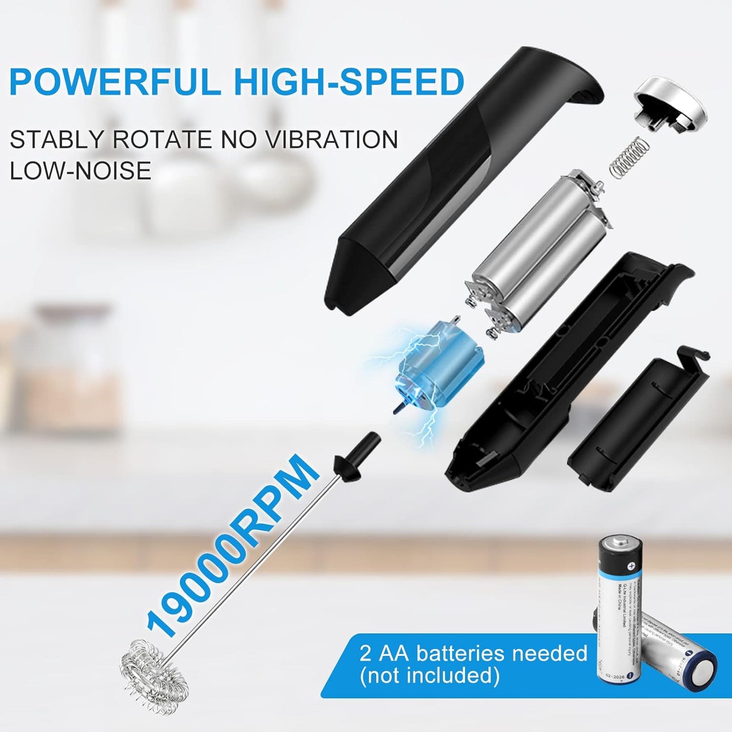 Double Whisk Milk Frother, Handheld Electric Blender stick, Drink Mixer with Food Grade Stainless Steel Stirrer, Battery Operated Foam Maker for Coffee, Cappuccino, Frappe, Matcha, Hot Chocolate Latte