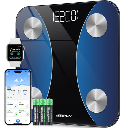 INSMART Smart Scale for Body Weight, Digital Bathroom Scale with BMI, Muscle Mass, Bluetooth Body Fat Scale,17 Body Composition Analyzer with Smart APP Sync Weight Scale, 400 lbs- Blue