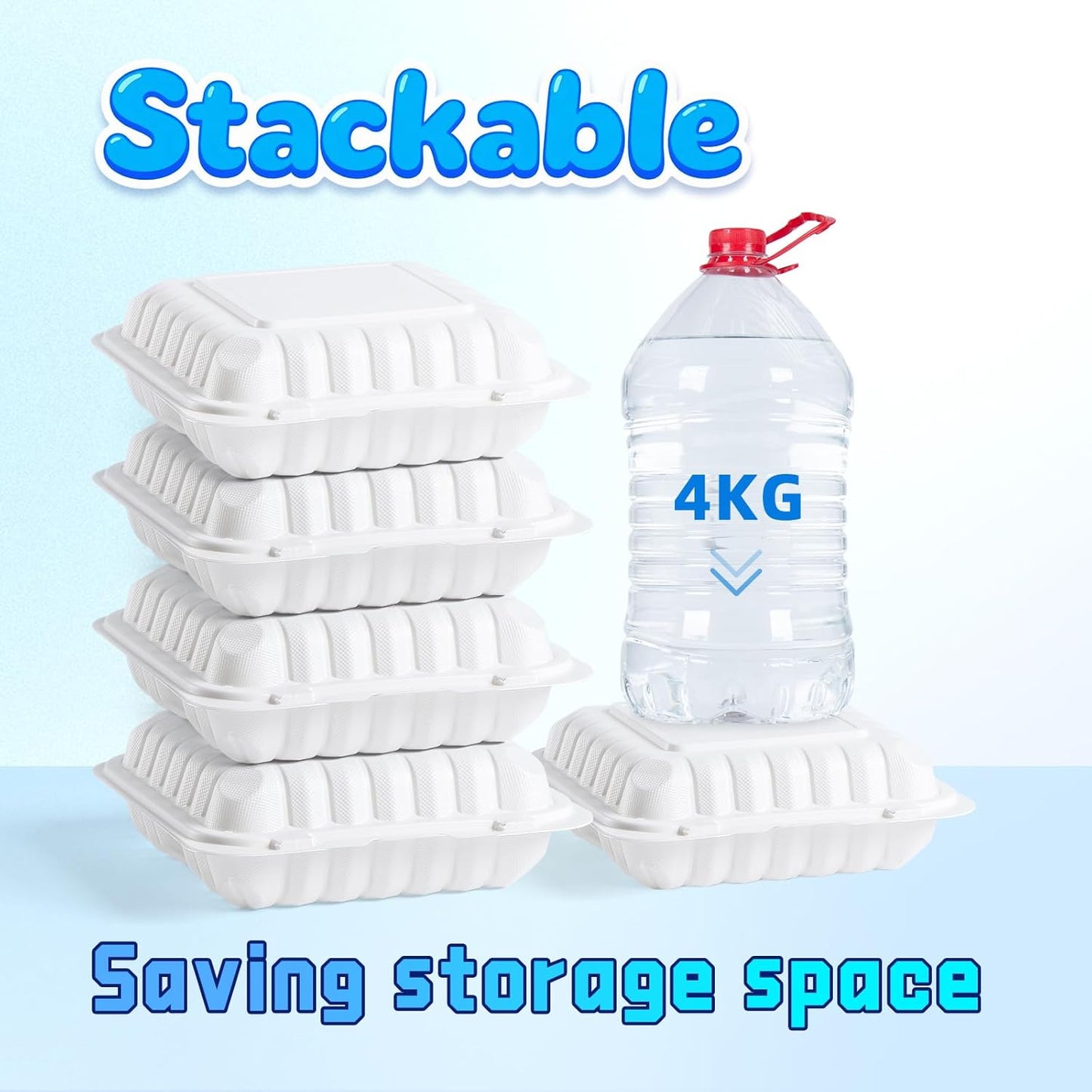 YANGRUI To Go Food Containers, Reusable 150 Pack 8 Inch 34 OZ MFPP Meal Prep Container BPA Free Microwave Freezer Safe Plastic Hinged White Clamshell Take Out Food Boxes