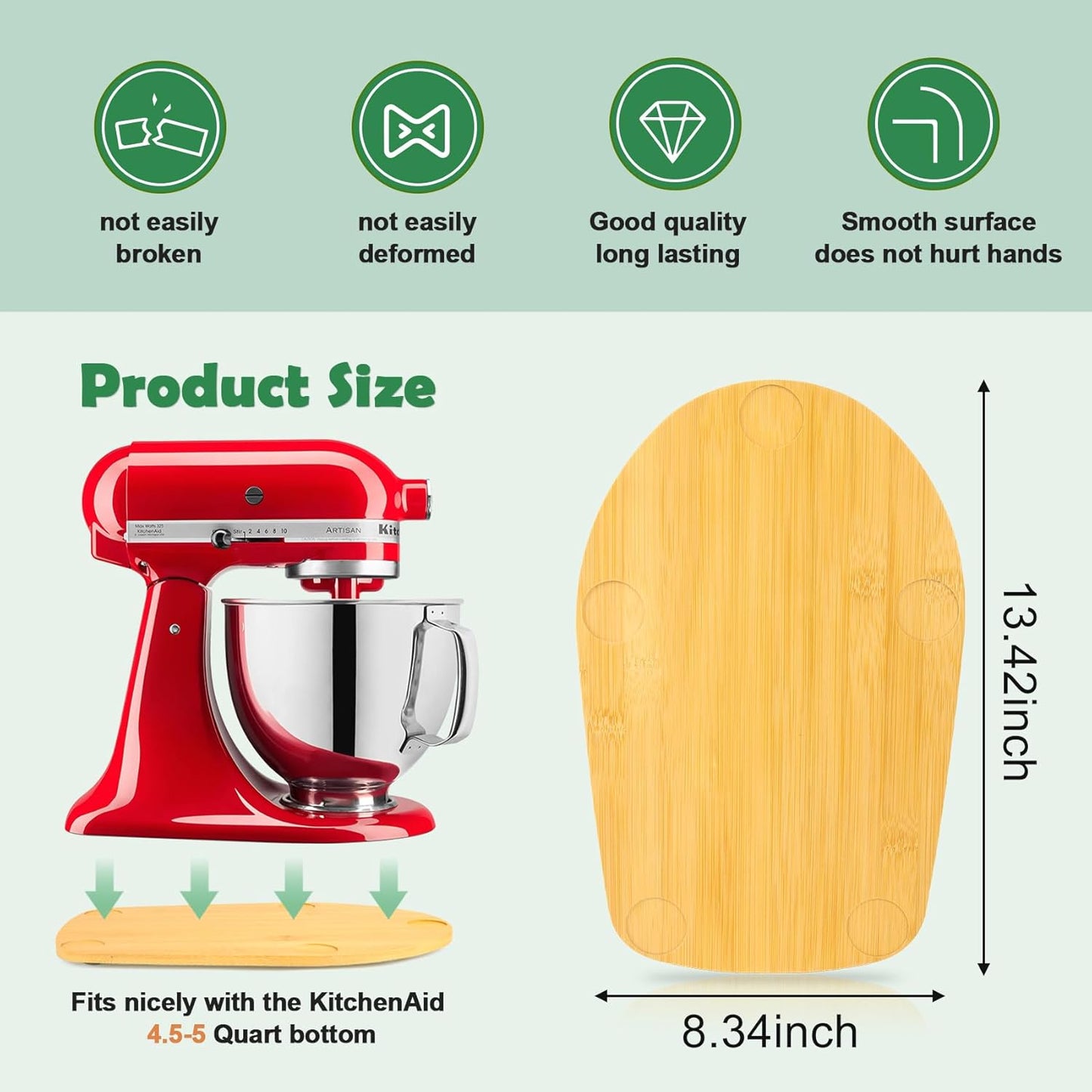 Compatible with Kitchen aid 4.5-5 Qt Bamboo Mixer Slider - Appliance Slider for Tilt Head Kitchen aid Stand Mixer Artisan, Countertop Storage Mover Sliding Tray (4.5-5 Qt with Foot Slot - Natural)