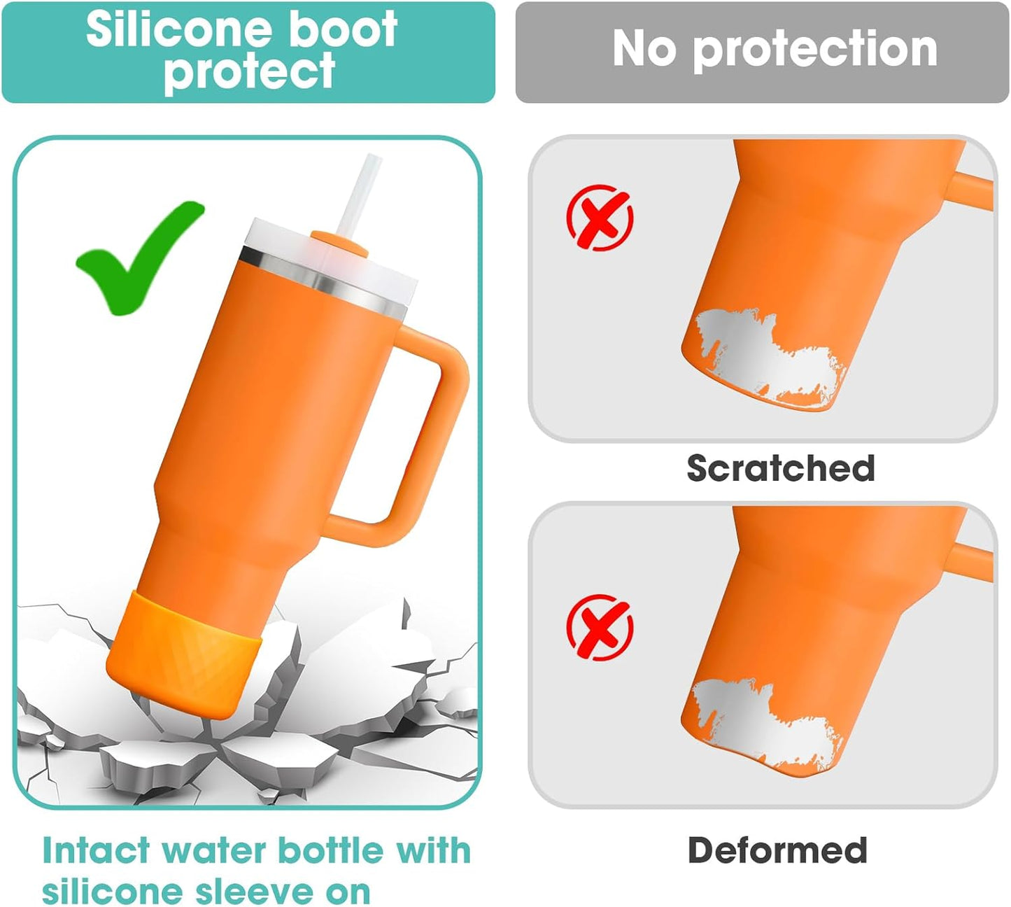 Upgrade 2PCS Protective Silicone Boot Bumper for Stanley Quencher Adventure 40oz 30oz IceFlow 20oz 30oz Tumbler, Water Bottle Bottom Sleeve Cover Accessories for Stanley Mug Cup(Orange)