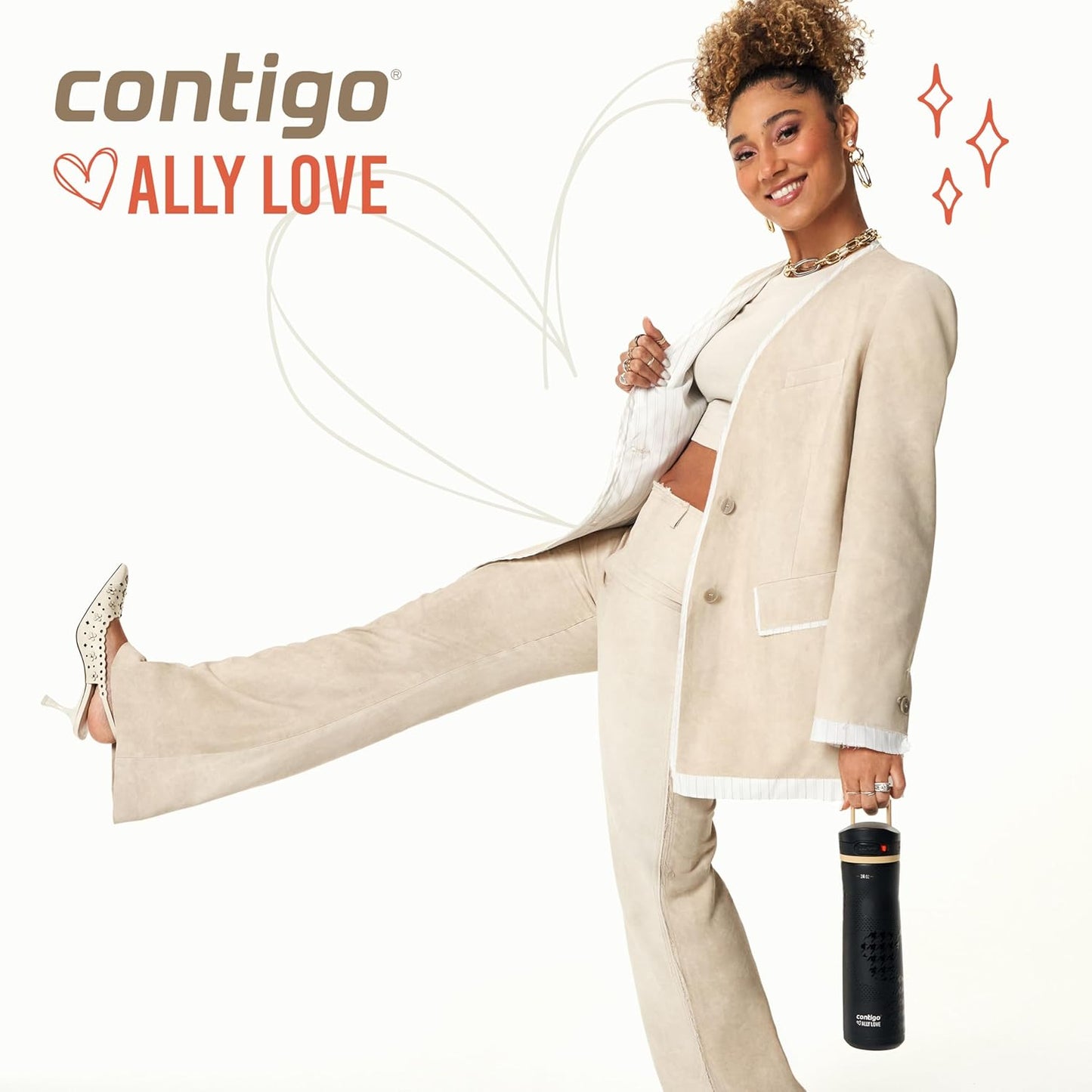 Contigo x Ally Love Jackson Chill 2.0, Stainless Steel, Spill Proof Water Bottle with AutoPop Lid, BPA Free, 24oz, Oatmilk