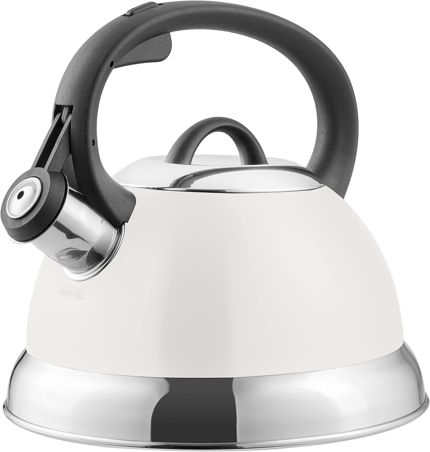 Mr. Coffee Flintshire 1.75-Quart Stainless Steel Whistling Tea Kettle with Nylon Handle – Durable Stove-Top Kettle in Linen Finish