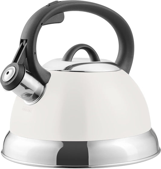 Mr. Coffee Flintshire 1.75-Quart Stainless Steel Whistling Tea Kettle with Nylon Handle – Durable Stove-Top Kettle in Linen Finish
