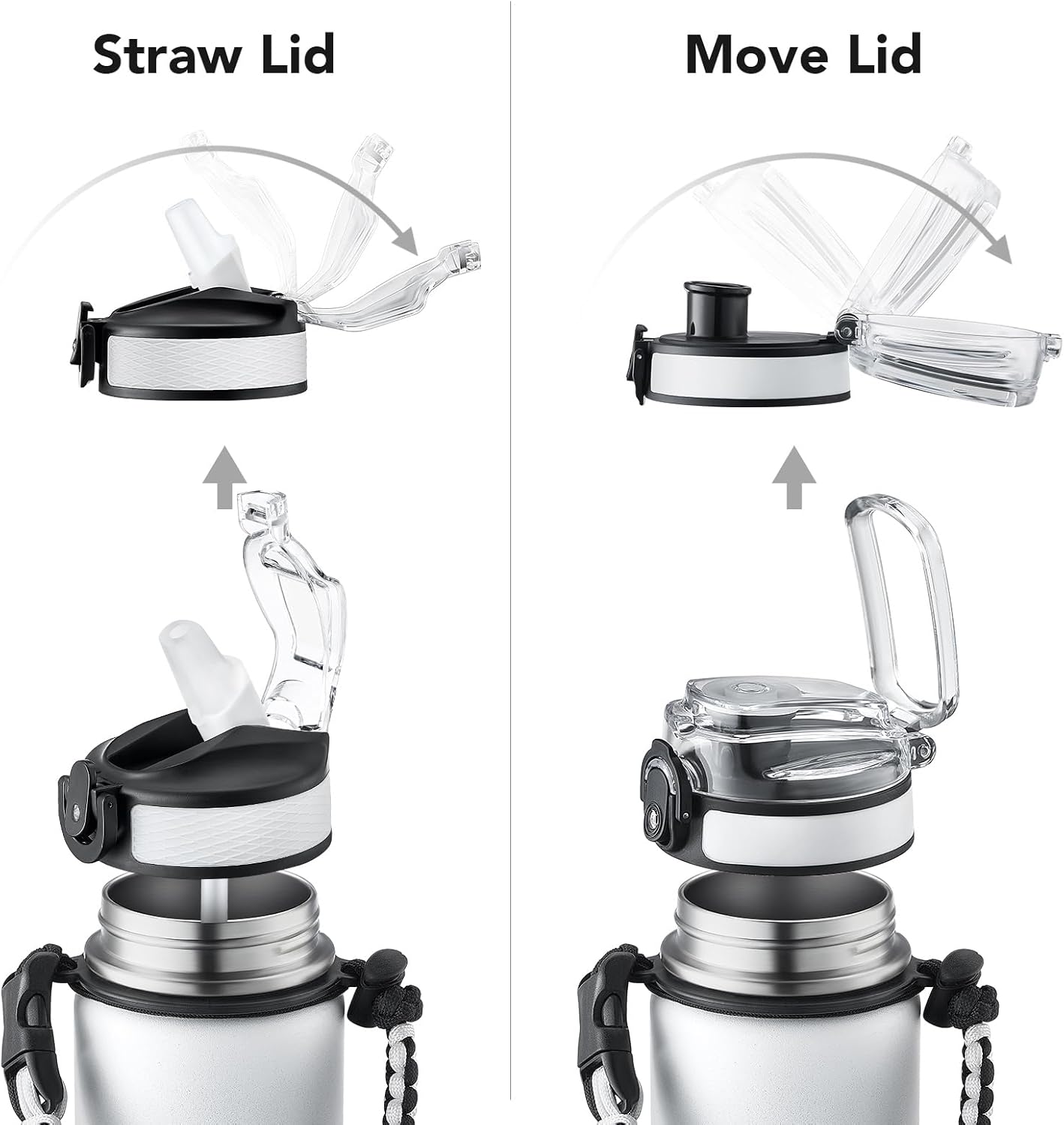 GOSWAG Insulated Sports Water Bottle, 24oz 2 Lids(with Straw/No Straw), Stainless Steel Water Bottles with Paracord Handle, Insulated Bottle with Double-Wall Vacuum Insulation