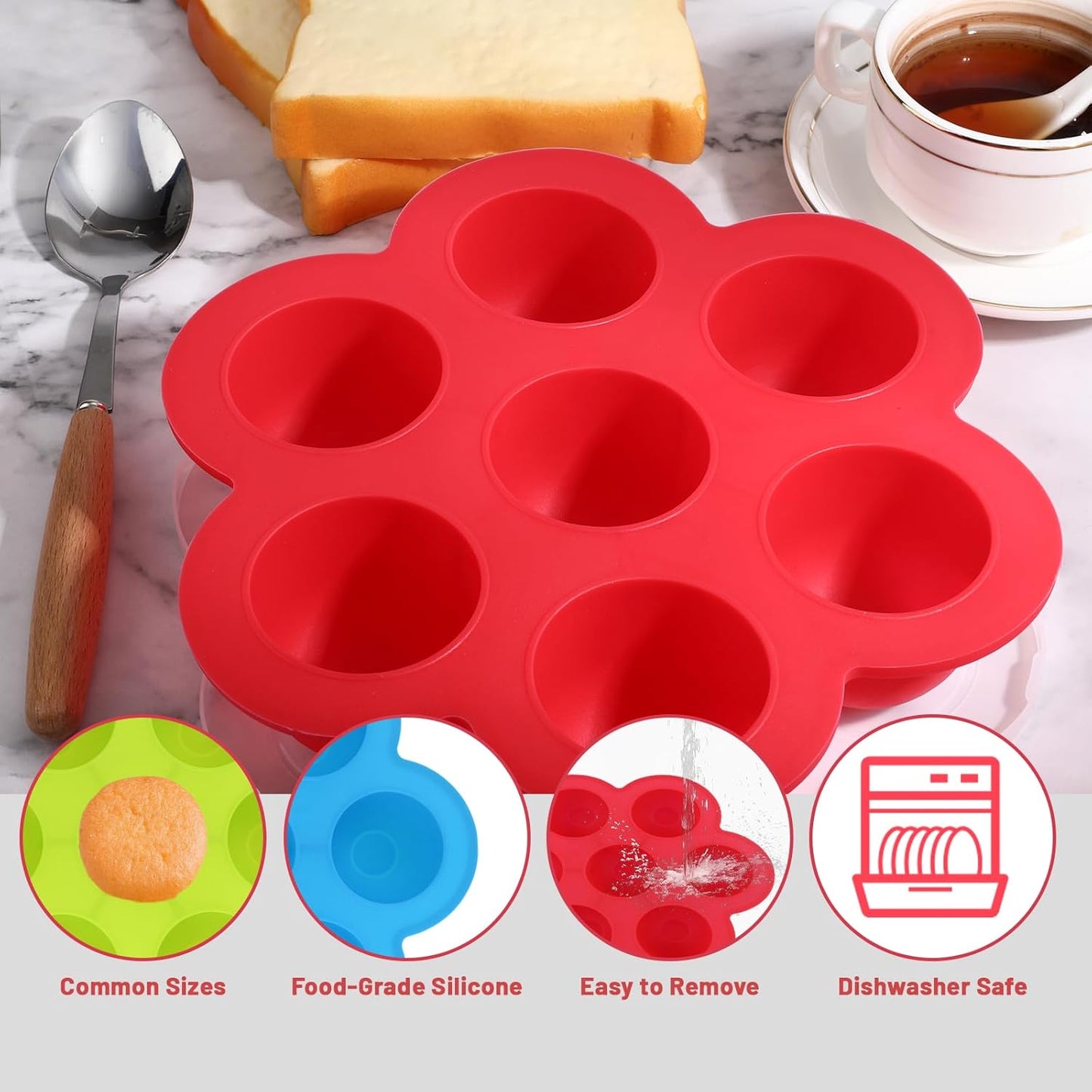3 Pcs Egg Bites Silicone Mold Air Fryer Accessories Food Grade Big 7 Cups Mini Muffin Pan Food Silicone Freezer Molds with Lid for Baking Egg Bite Cupcake Mini Muffins Tart Bread