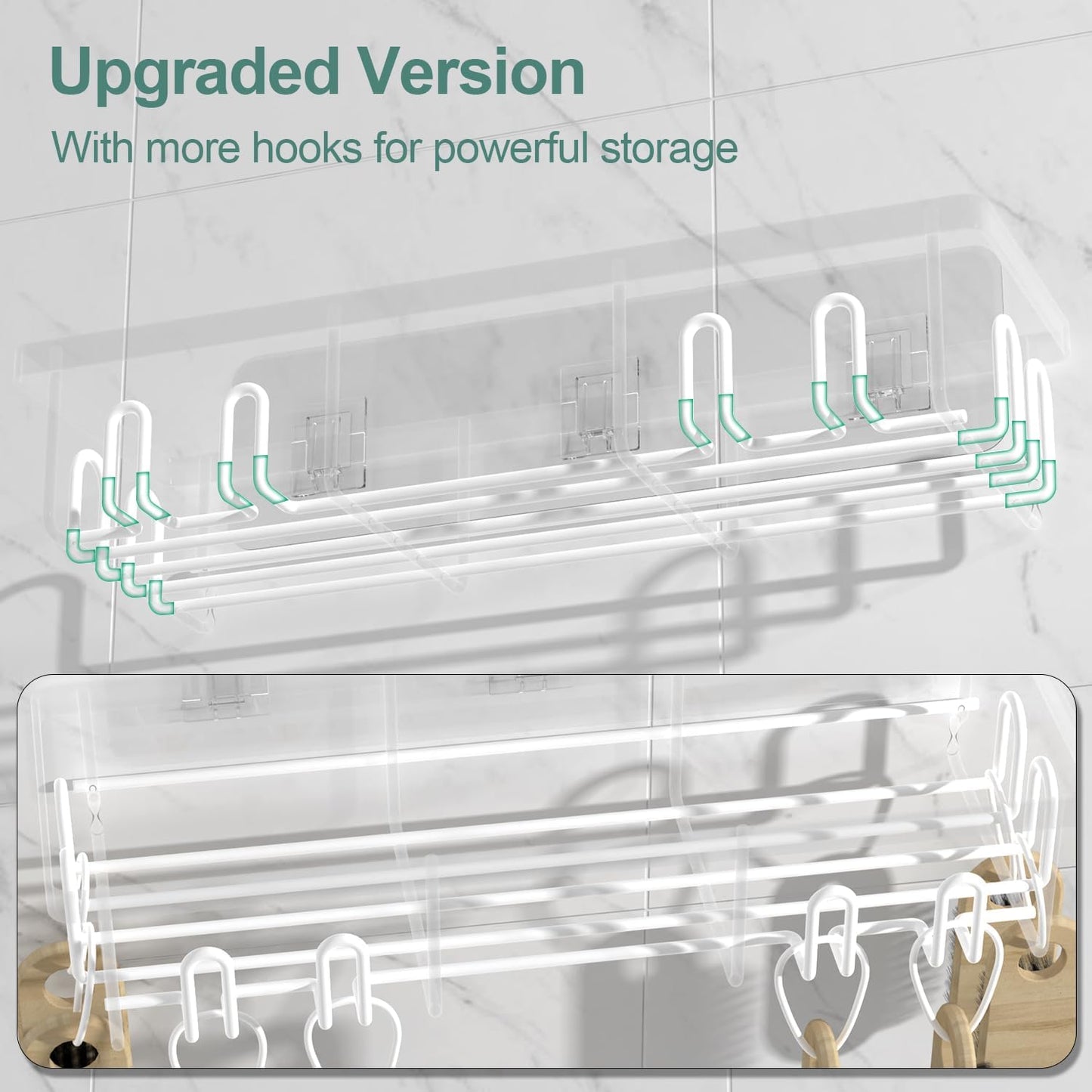 2025 New Adhesive Shower Caddy, Shower Shelves with 16 Hooks, White 2 Pack