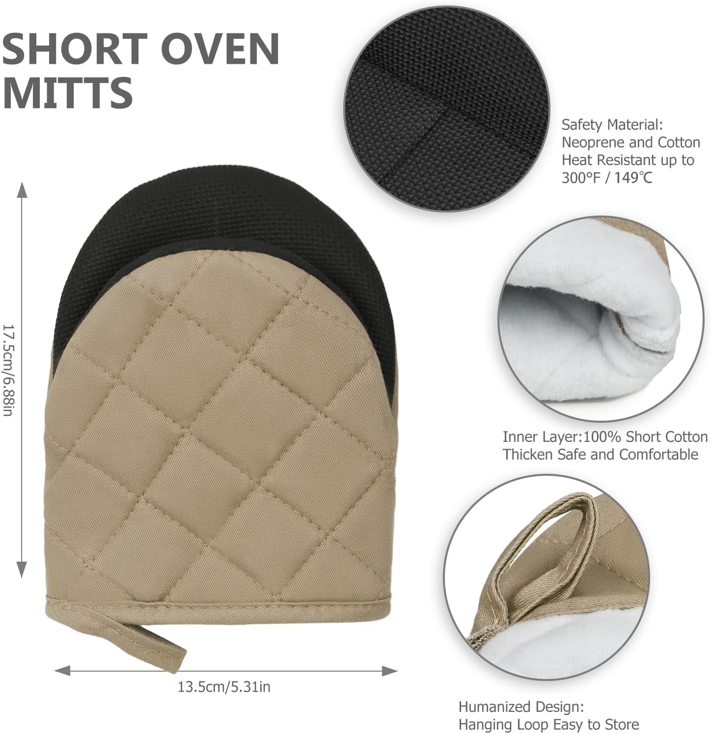 1 Pair Short Oven Mitts - Silicone Kitchen Oven Gloves High Heat Resistant 500℉, Mini Oven Mits with Non-Slip Grip Surfaces and Hanging Loop for BBQ, Baking, Cooking and Grilling (Coffee)