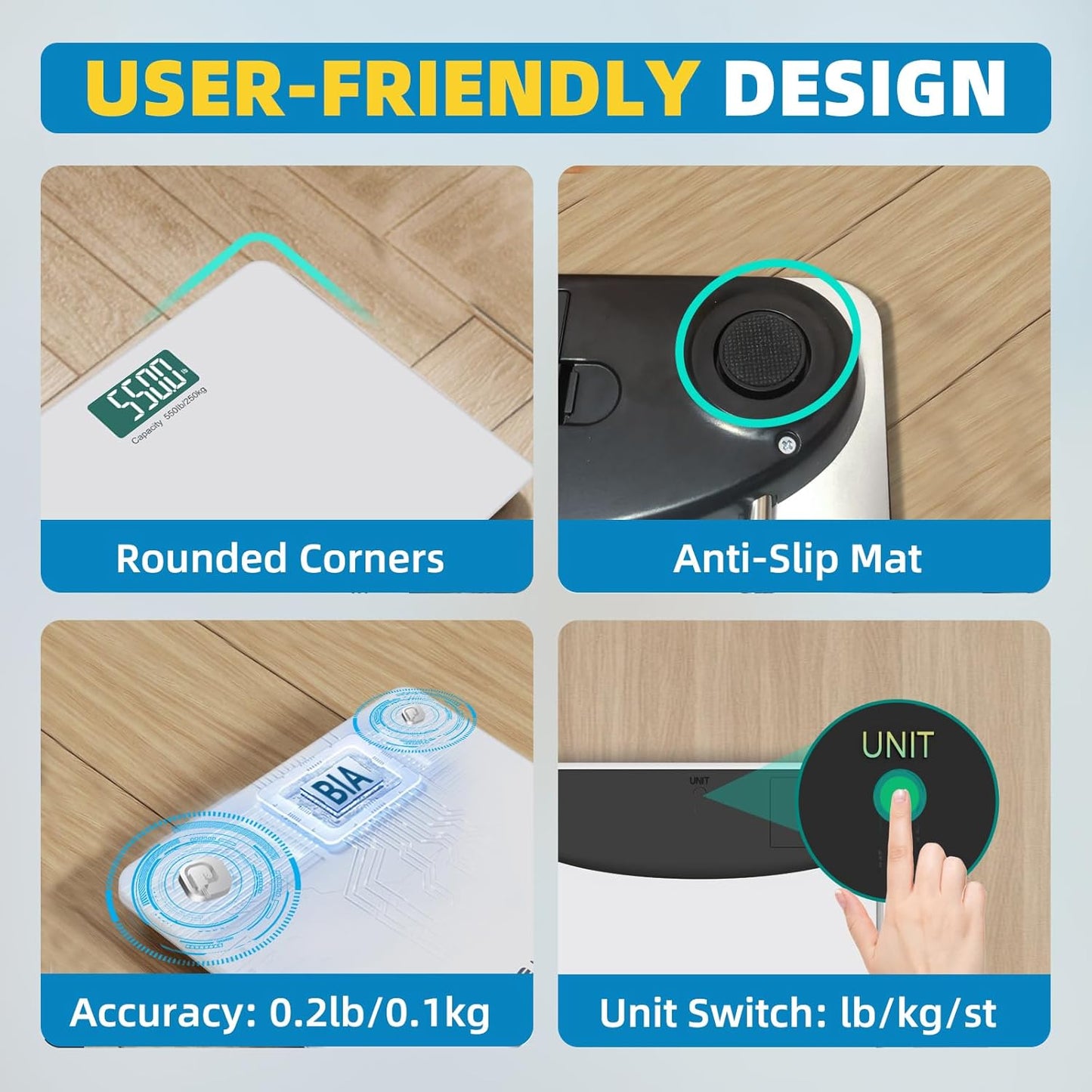 LEPULSE 550lb Bathroom Digital Scale for Body Weight BMI, Extra Wide Platform High Capacity Large Backlit Display, Most Accurate Bathroom Scale up to 500 lbs Weight Scale with APP, 8mm Tempered Glass