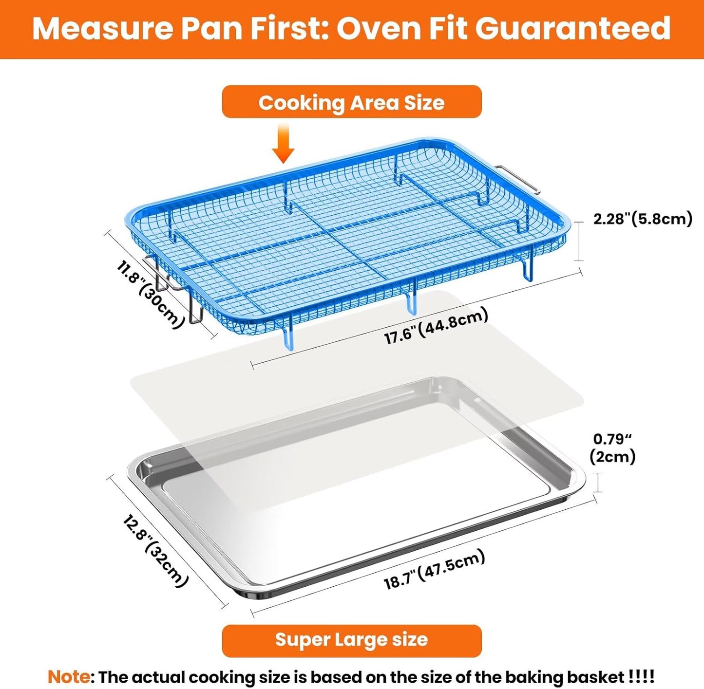 Extra Large Air Fryer Basket for Oven, 18.7"x12.8" Stainless Steel Baking Pan & Crisper Tray, Fits Whole Chicken, Commercial-Grade Oven Air Fryer with 30 Parchment Papers, Dishwasher Safe