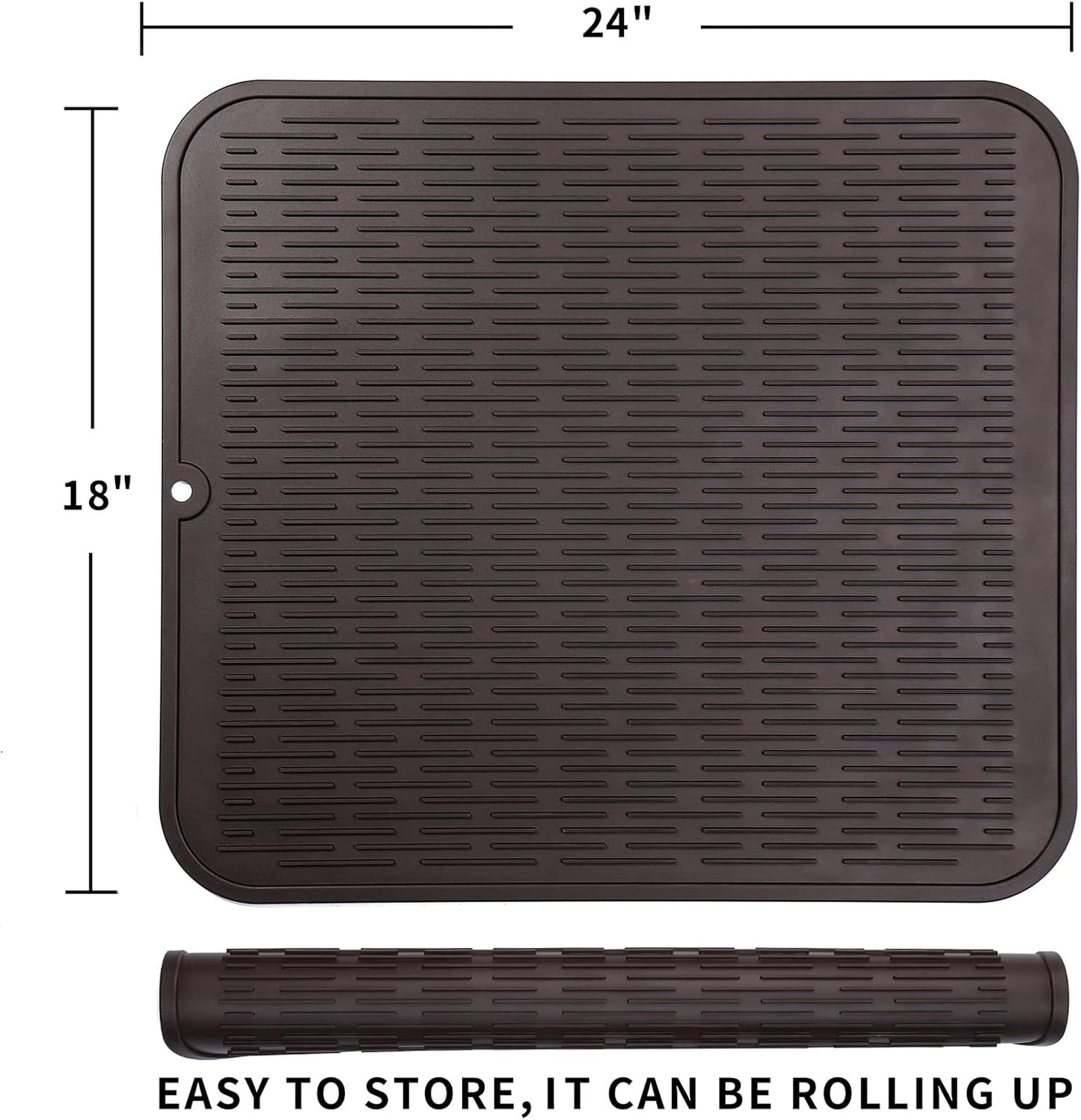 Silicone Dish Drying Mat for Multiple Usage,Easy clean,Eco-friendly,Heat-resistant Silicone Mat for Kitchen Counter or Sink,Refrigerator or Drawer Liner Coffee 2XL 24 inches x 18 inches