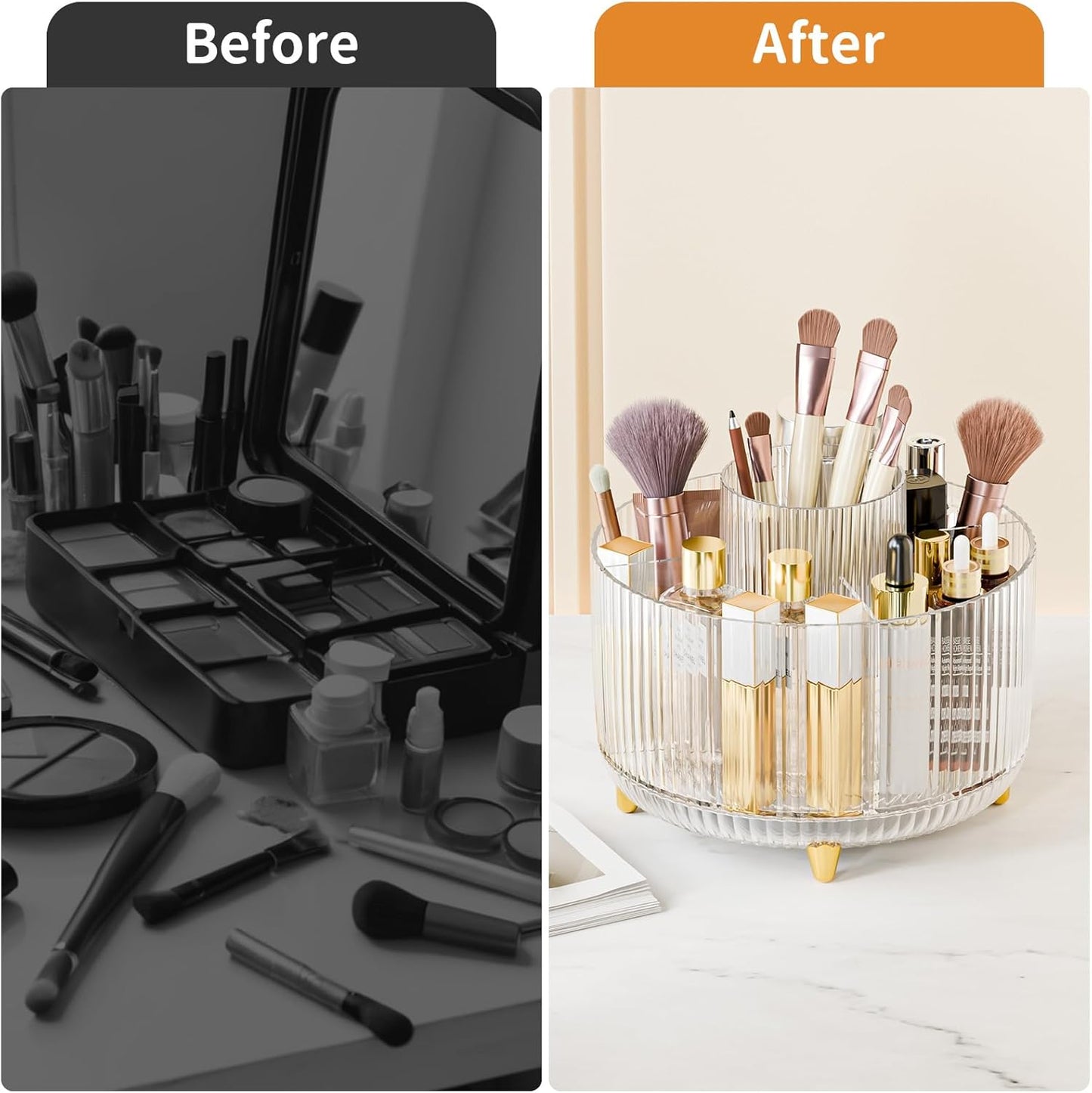 360° Rotate Makeup Brush Holder Organizer, Makeup Organizers Countertop, Makeup organization and Skincare Storage for Vanity, Desktop, Bathroom (Clear)